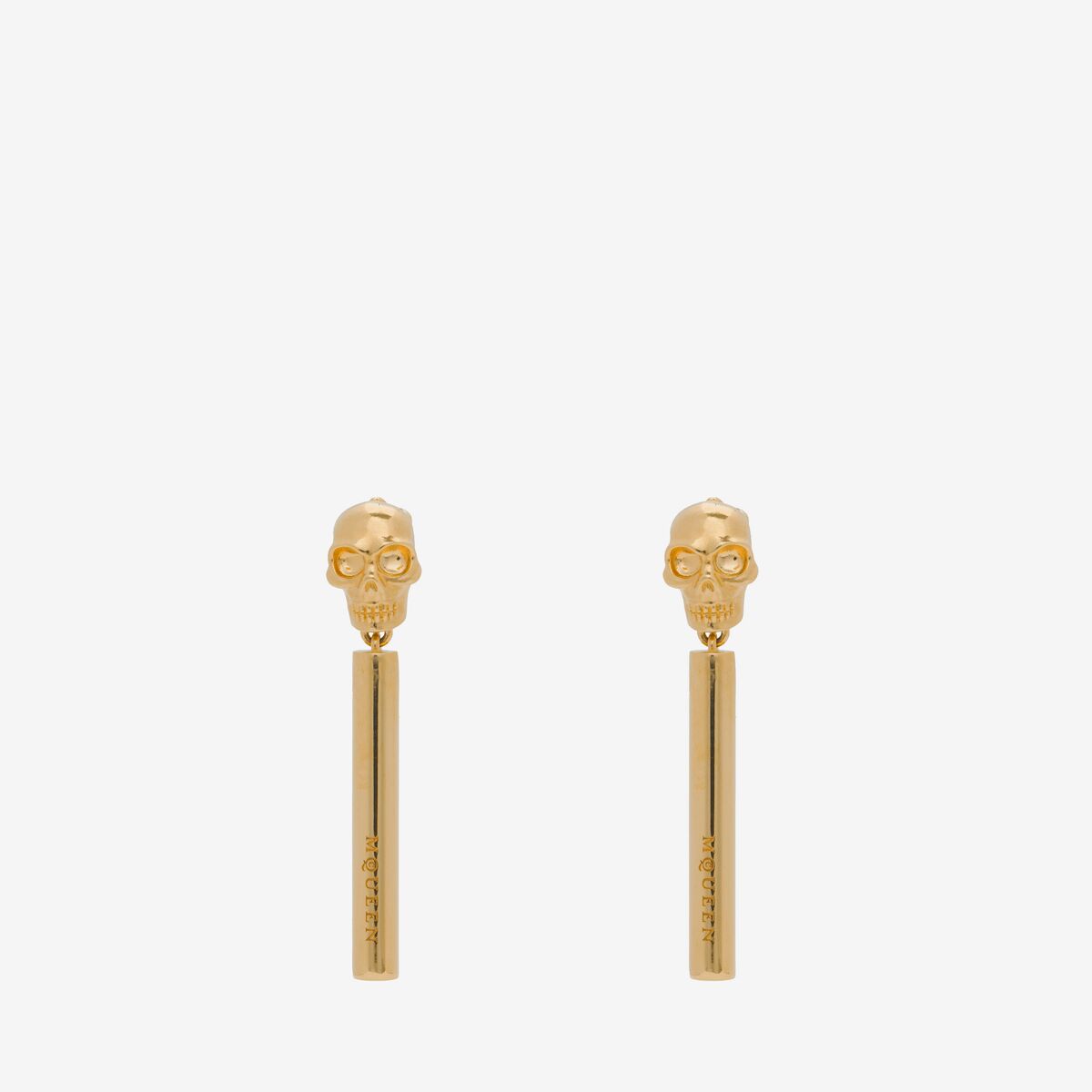 Alexander Mcqueen Skull Liner Drop Earrings In Shiny Gold
