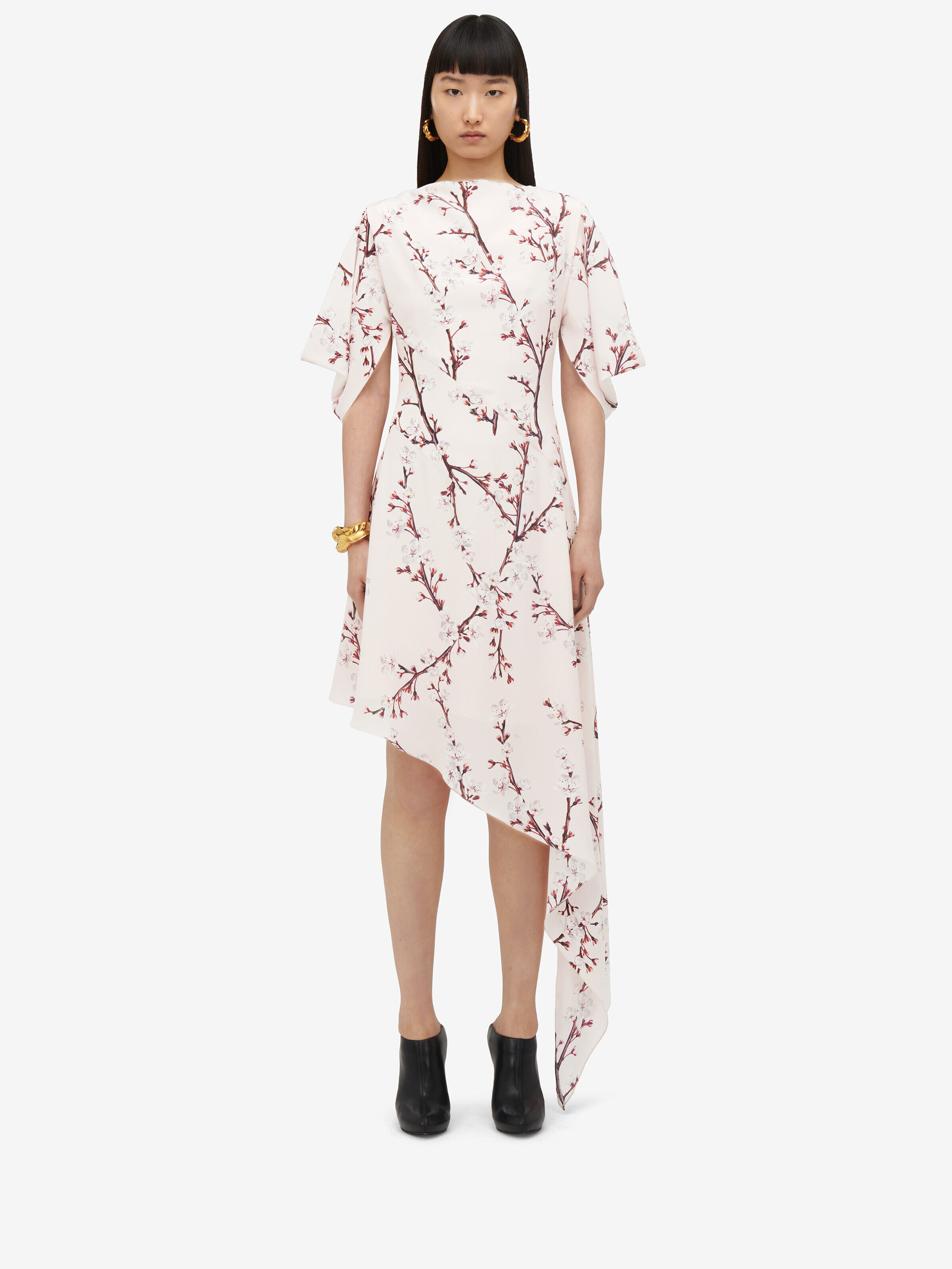 Alexander McQueen Women's Pink Blossom Asymmetric Midi Dress - 36 (Silk)