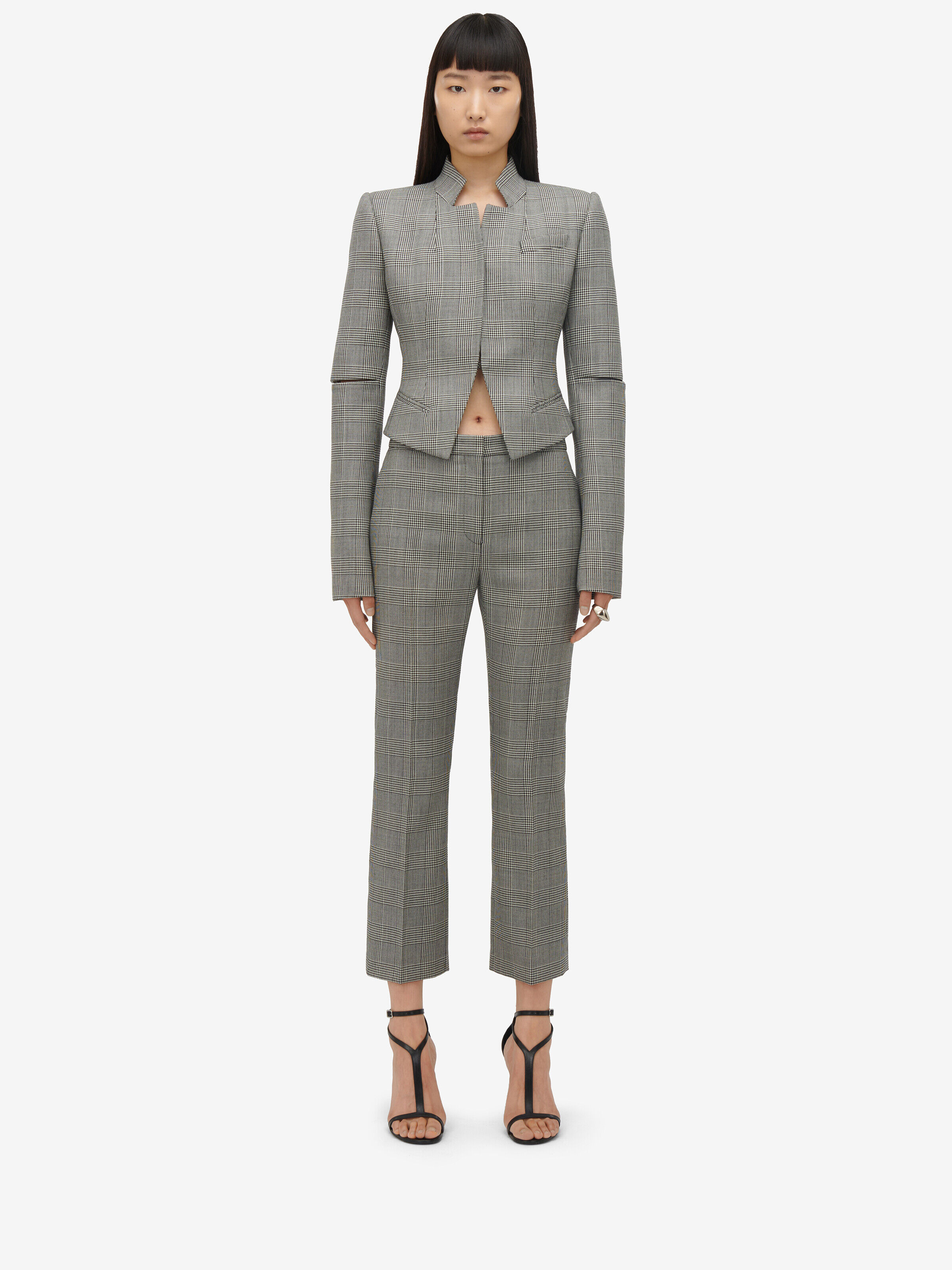 Alexander McQueen - Pantaloni a sigaretta Principe di Galles - Donna - Nero - 50 (Lana)