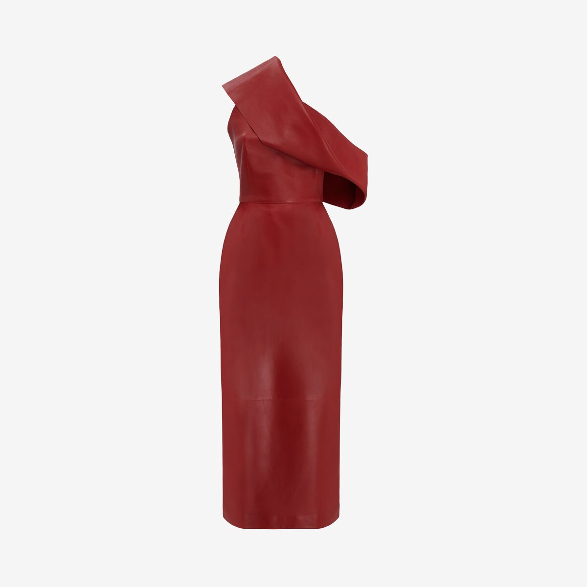 Shop Alexander Mcqueen Drape Leather Dress In Blood Red