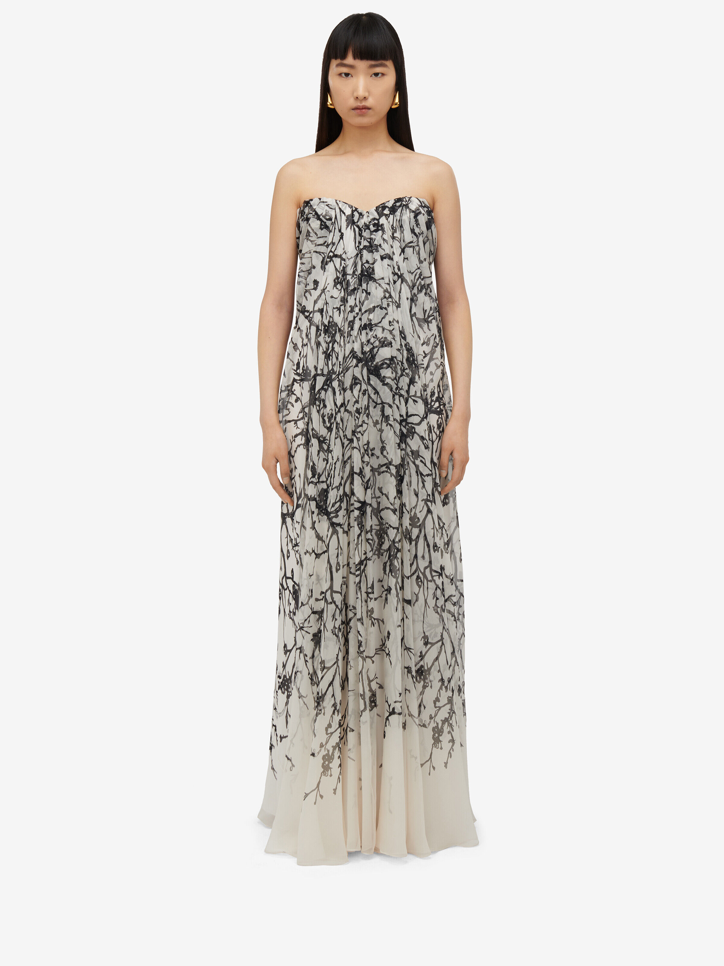 Alexander McQueen Women's White Cherry Branches Bustier Evening Dress - 46 (Silk)