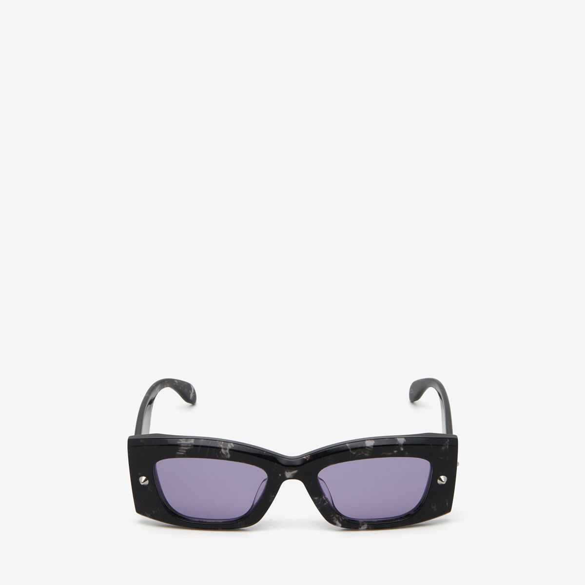 Shop Alexander Mcqueen Spike Studs Rectangular Sunglasses In Havana/violet
