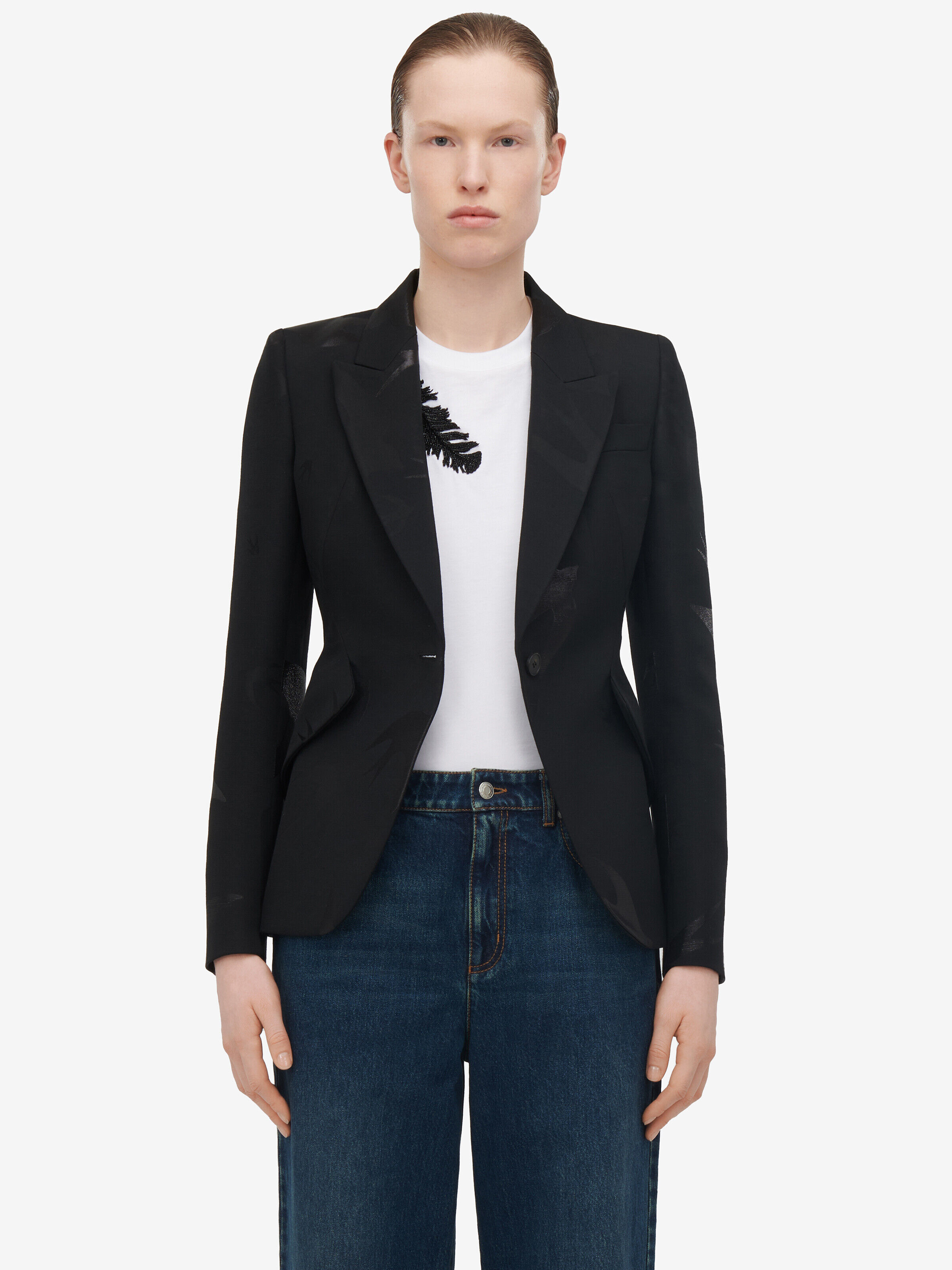 Alexander McQueen Women's Black Swallow Peak Shoulder Jacket - 36 (Viscose, Polyester, Metallic Polyester & Wool)