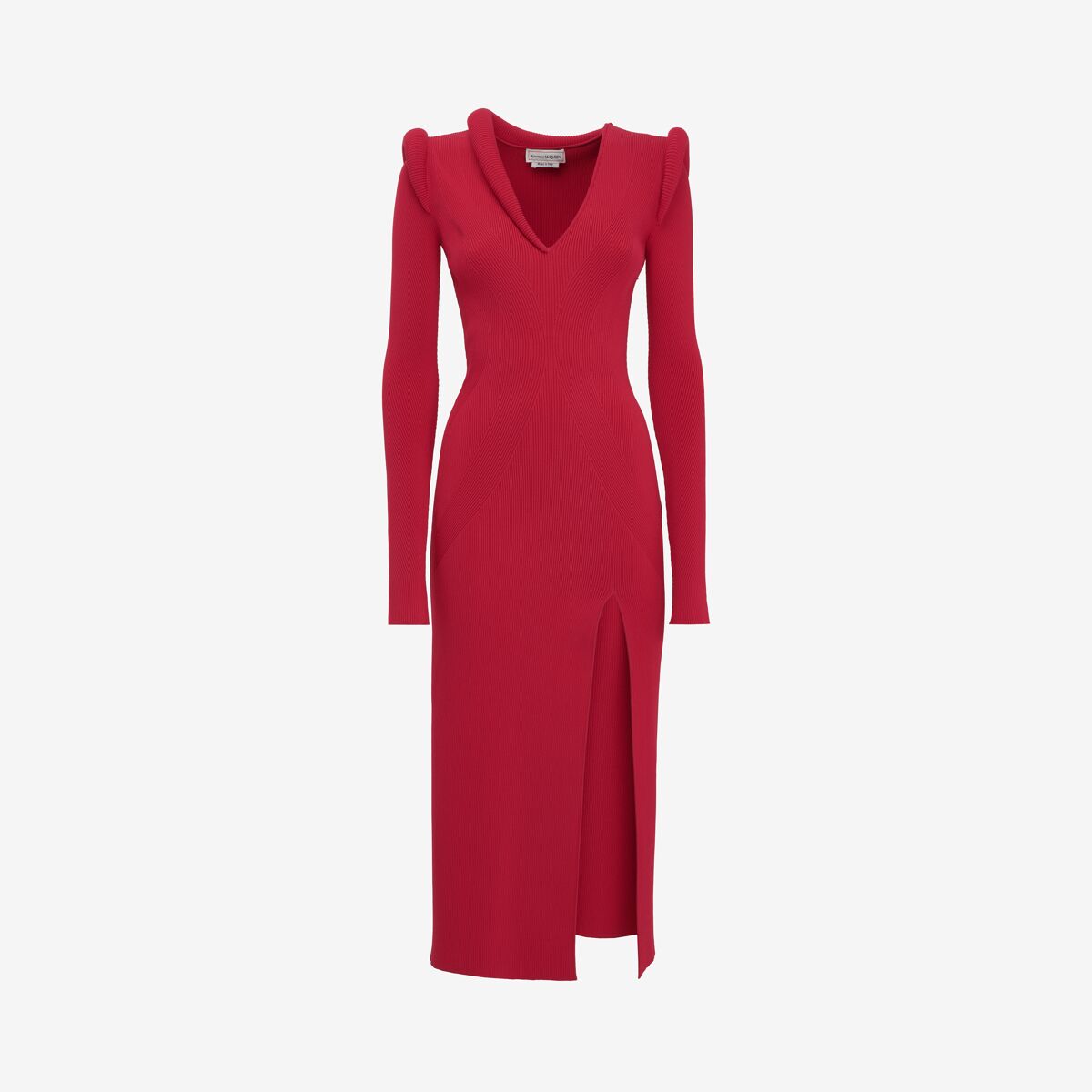 Alexander Mcqueen Ribbed-knit Midi Dress In Welsh Red