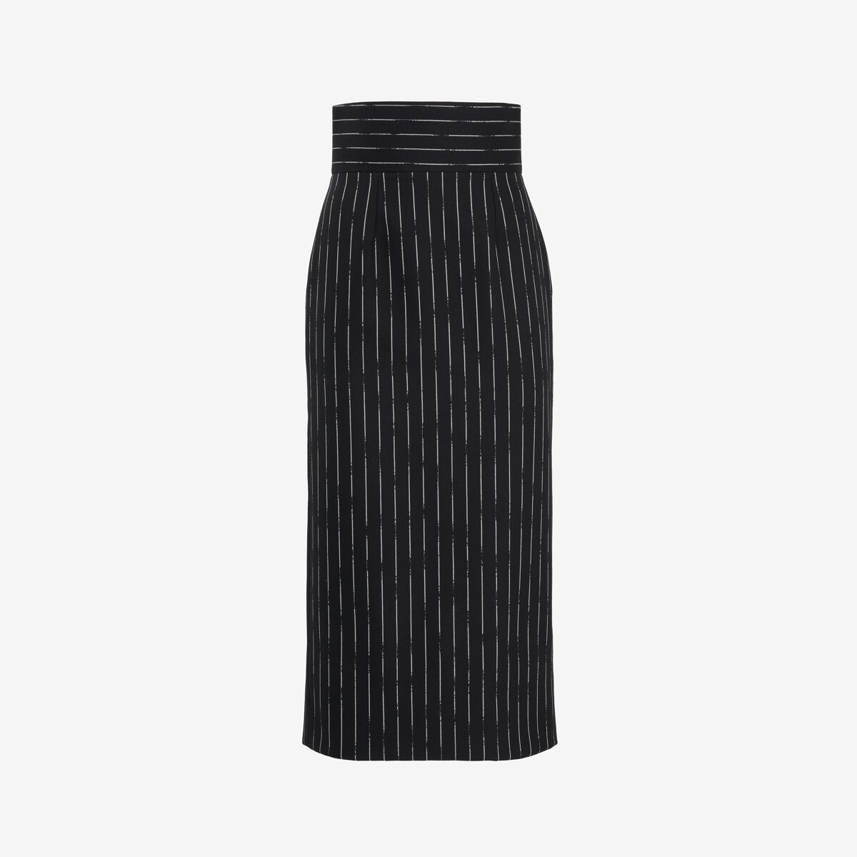 Shop Alexander Mcqueen Broken Pinstripe Pencil Skirt In Black/ivory