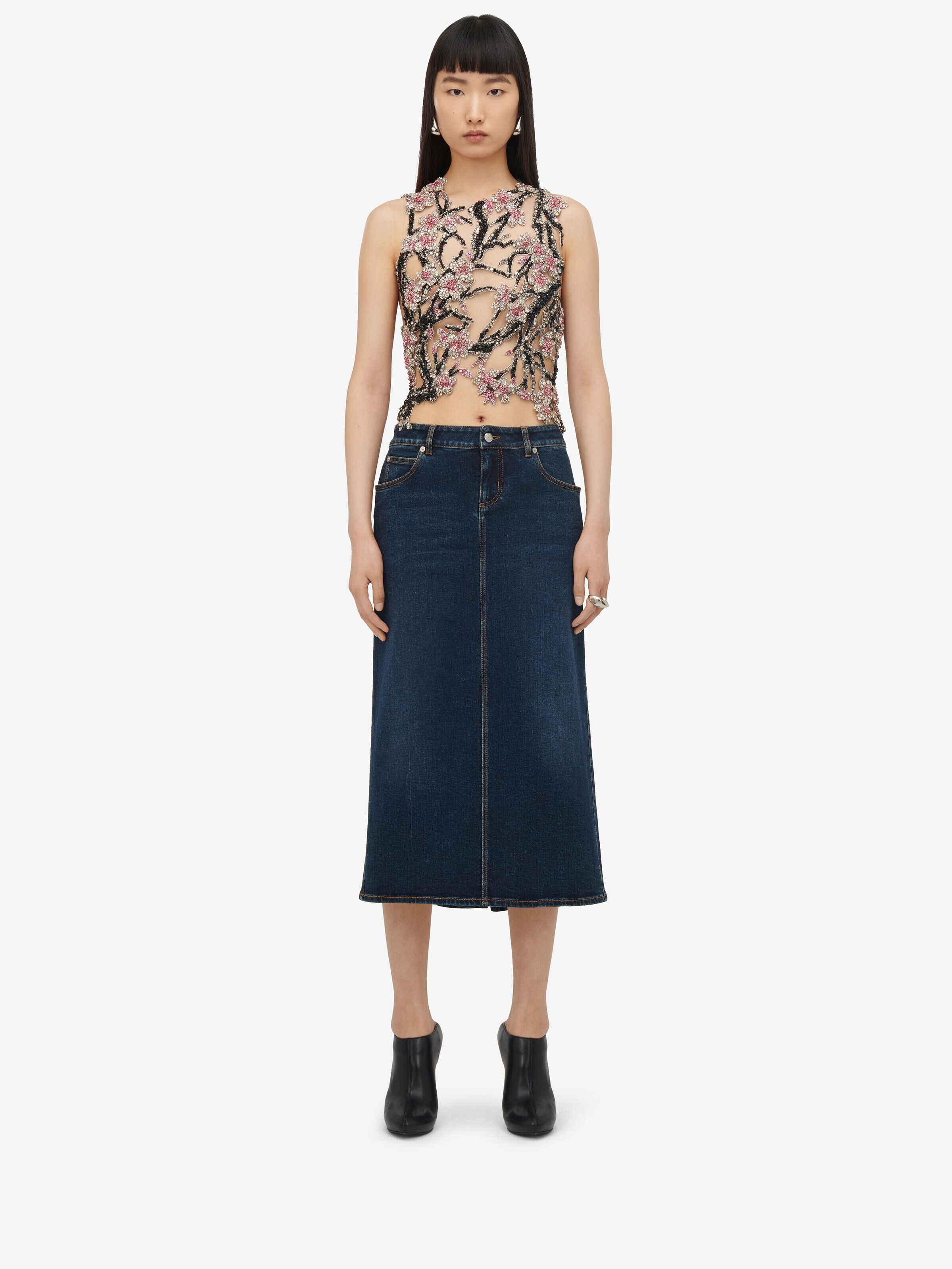 Alexander McQueen Women's Blue Denim Pencil Skirt - 42 (Cotton & Elastan)