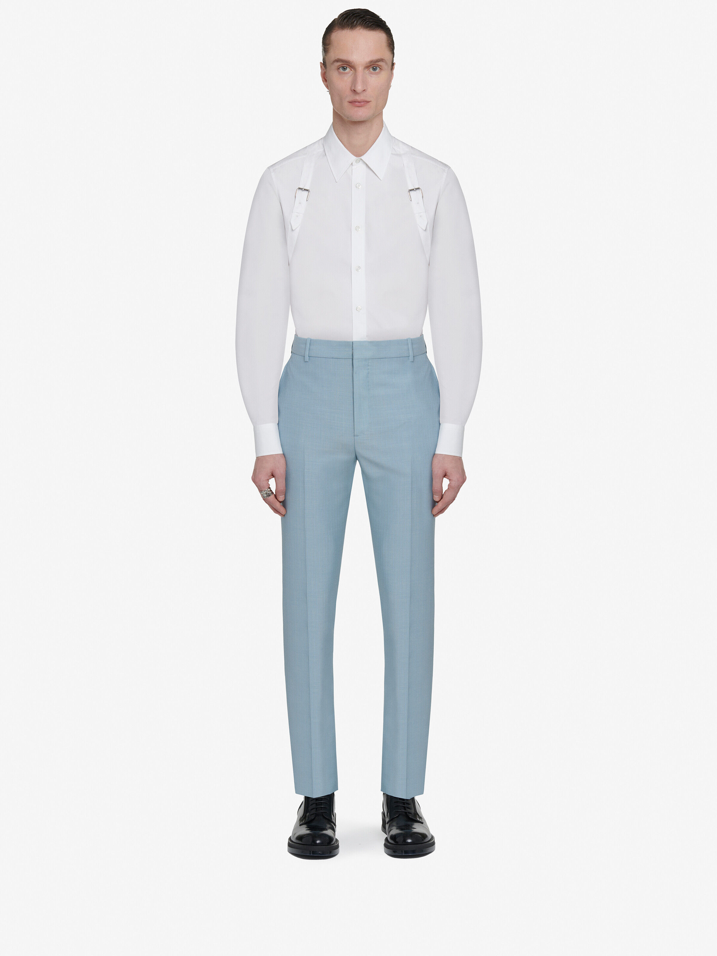 Alexander McQueen Men's Blue Tailored Cigarette Trousers - 48 (Wool & Mohair)