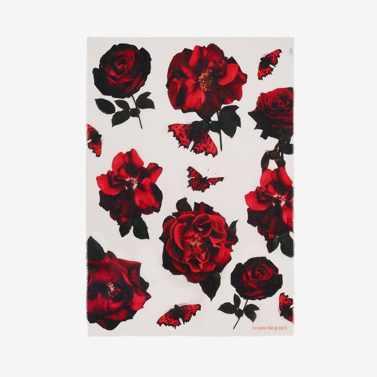 Shop Alexander Mcqueen Roses Shawl In Ivory/red