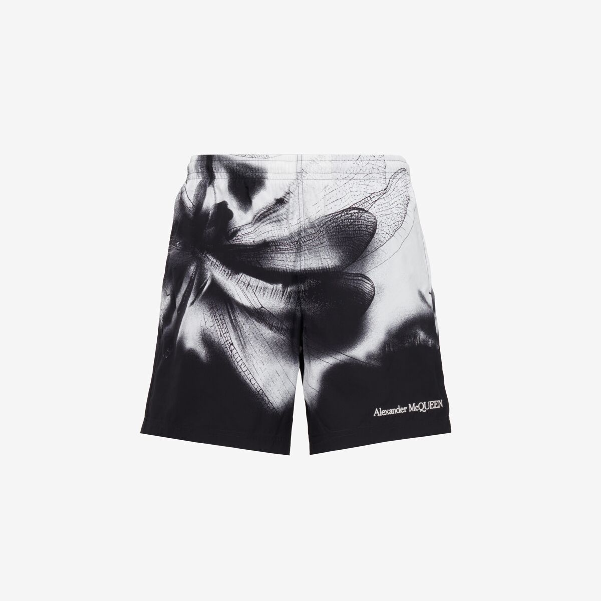 Shop Alexander Mcqueen Dragonfly Shadow Swim Shorts In Black/white