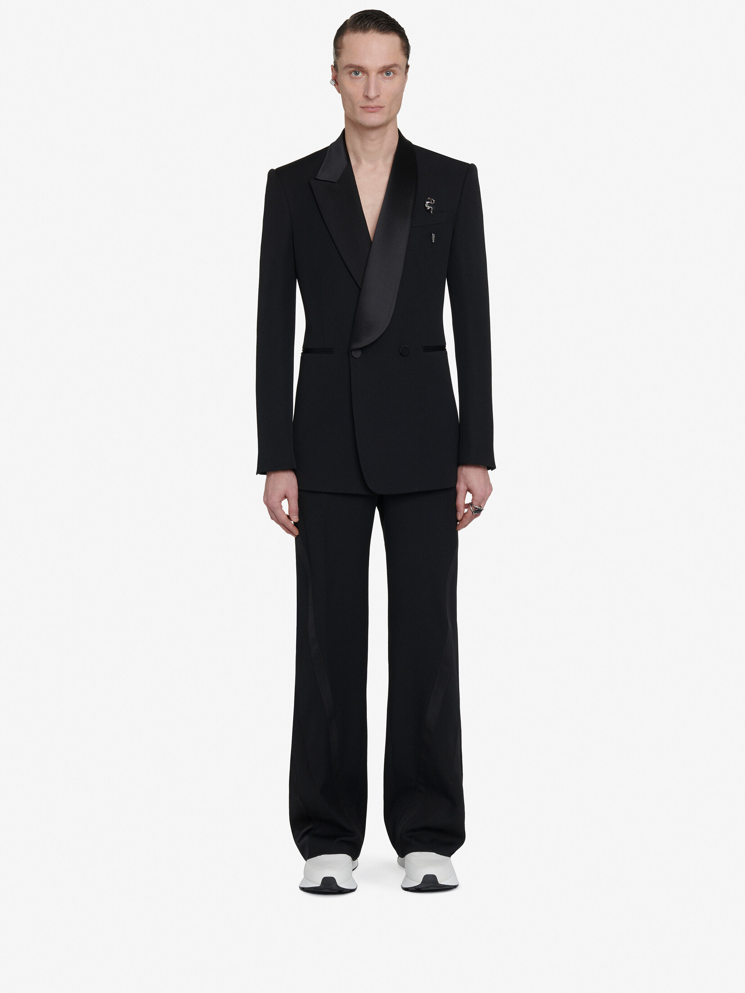 Alexander McQueen Men's Black Twisted Stripe Tuxedo Trousers - 46 (Wool)