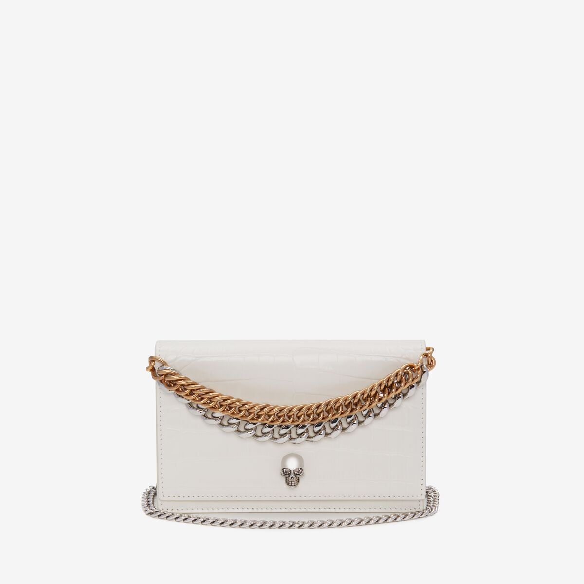 Alexander Mcqueen Small Skull Bag With Chain In Ivory