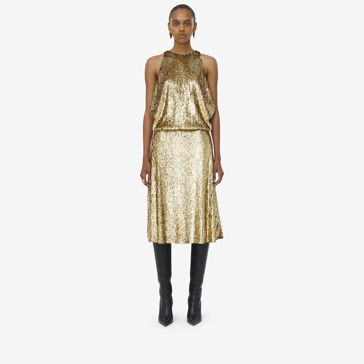 Alexander Mcqueen Draped Sequin Dress In Gold
