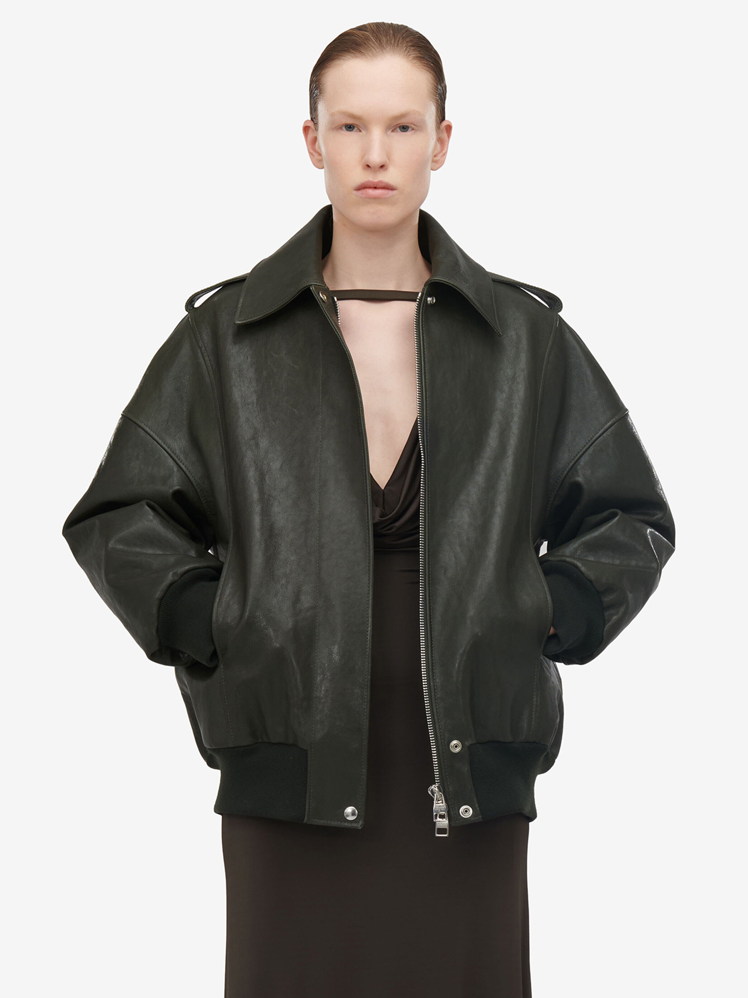 Alexander McQueen Women's Green Aviator Bomber Jacket - 40 (Lambskin)