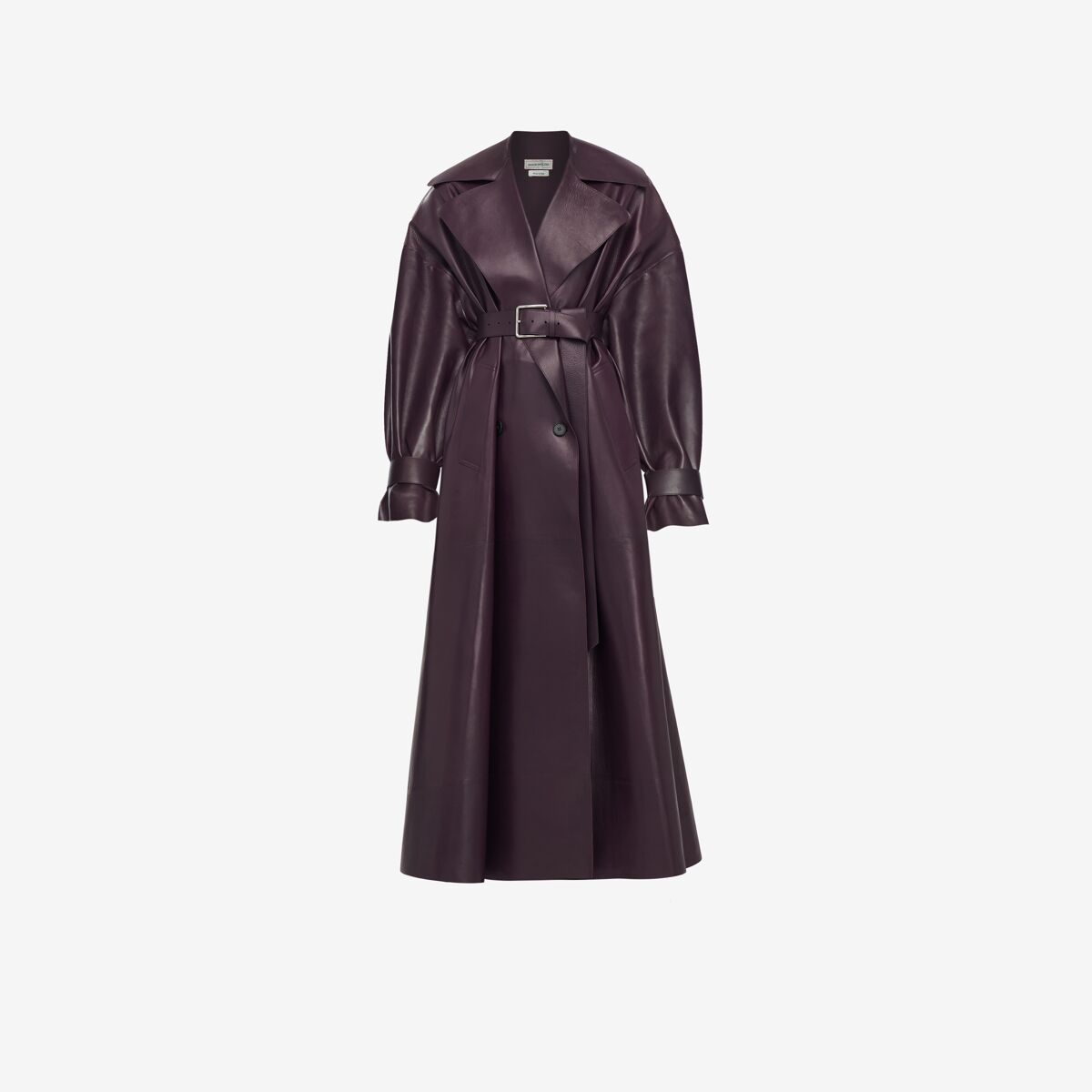 Shop Alexander Mcqueen Cocoon Sleeve Leather Trench Coat In Night Shade