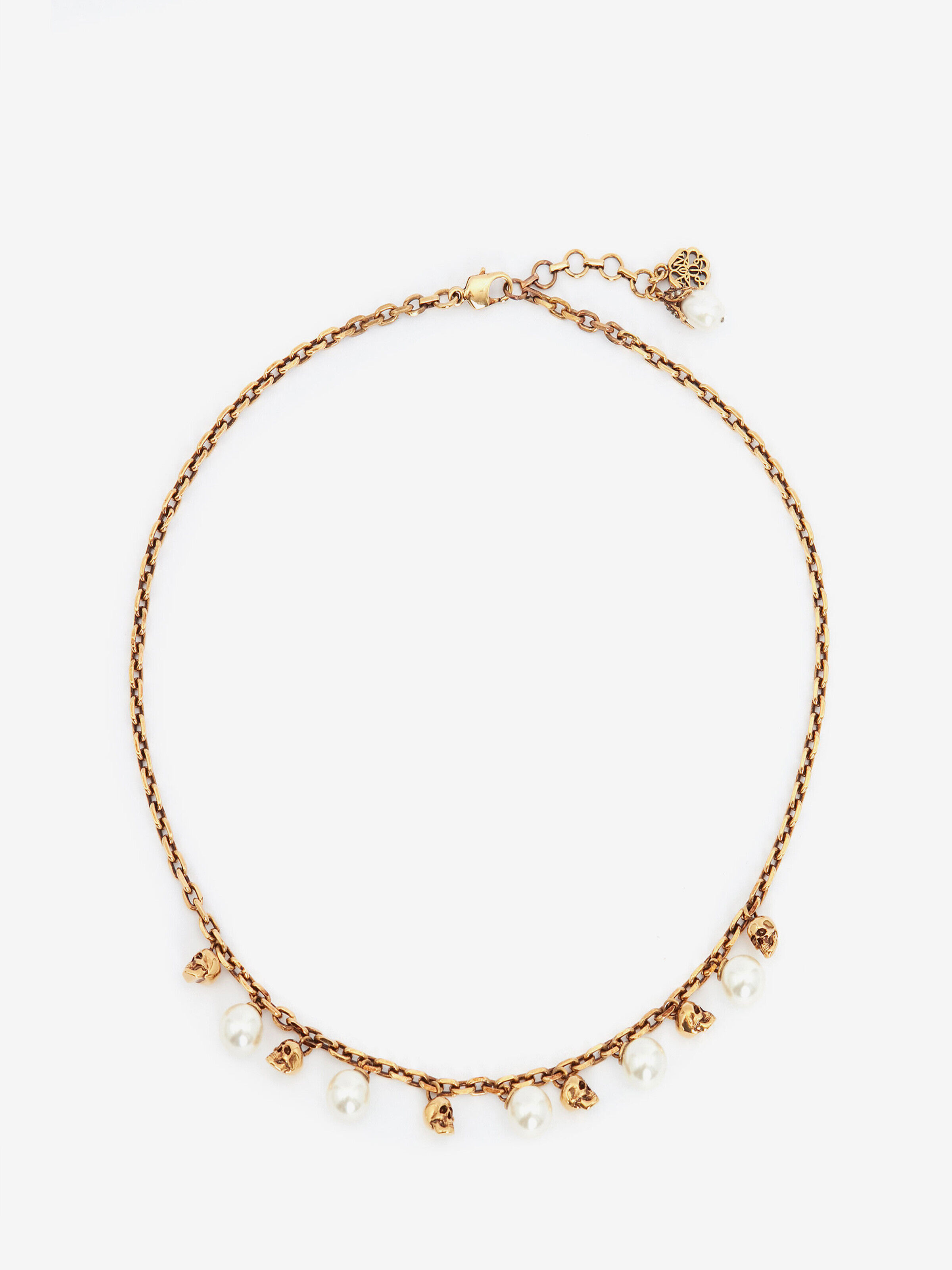 Alexander McQueen Women's Gold Pearly Skull Necklace (Brass)
