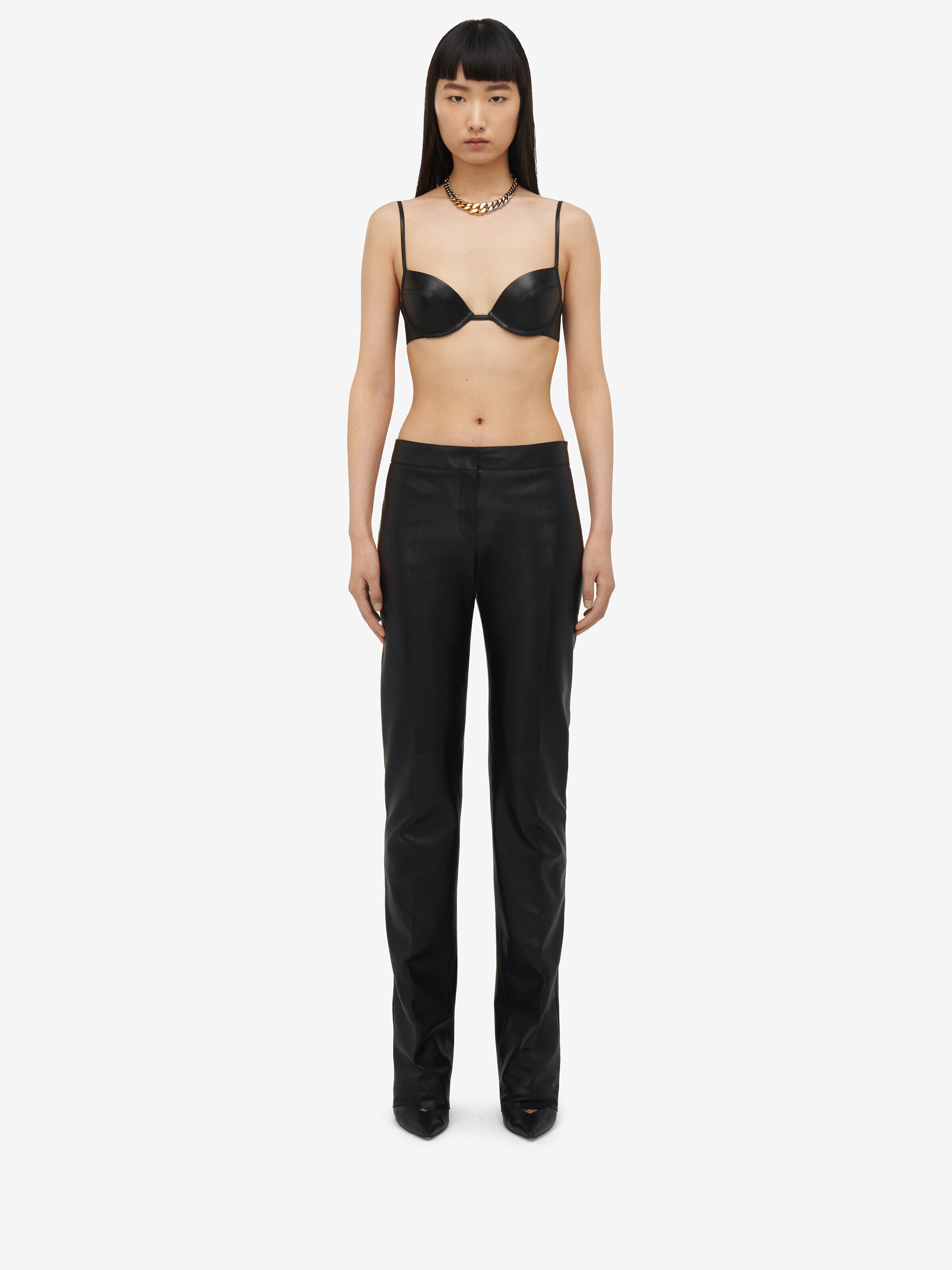 Alexander McQueen - Pantaloni a sigaretta - Donna - Nero - 46 (Pelle di agnello)