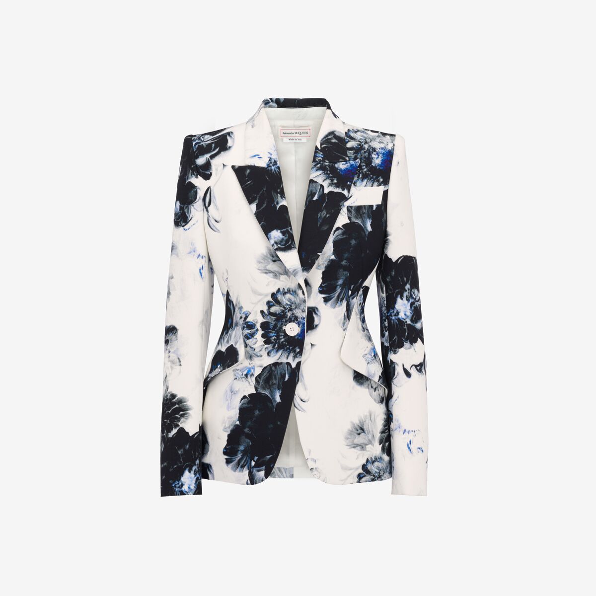 Shop Alexander Mcqueen Chiaroscuro Peak Shoulder Jacket In White/black/electric Blue