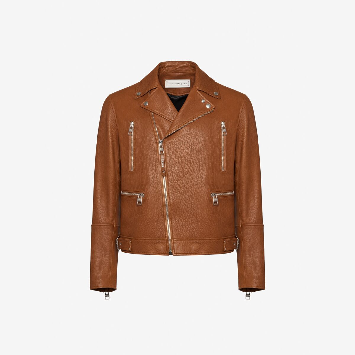 Alexander Mcqueen Leather Biker Jacket In Brown