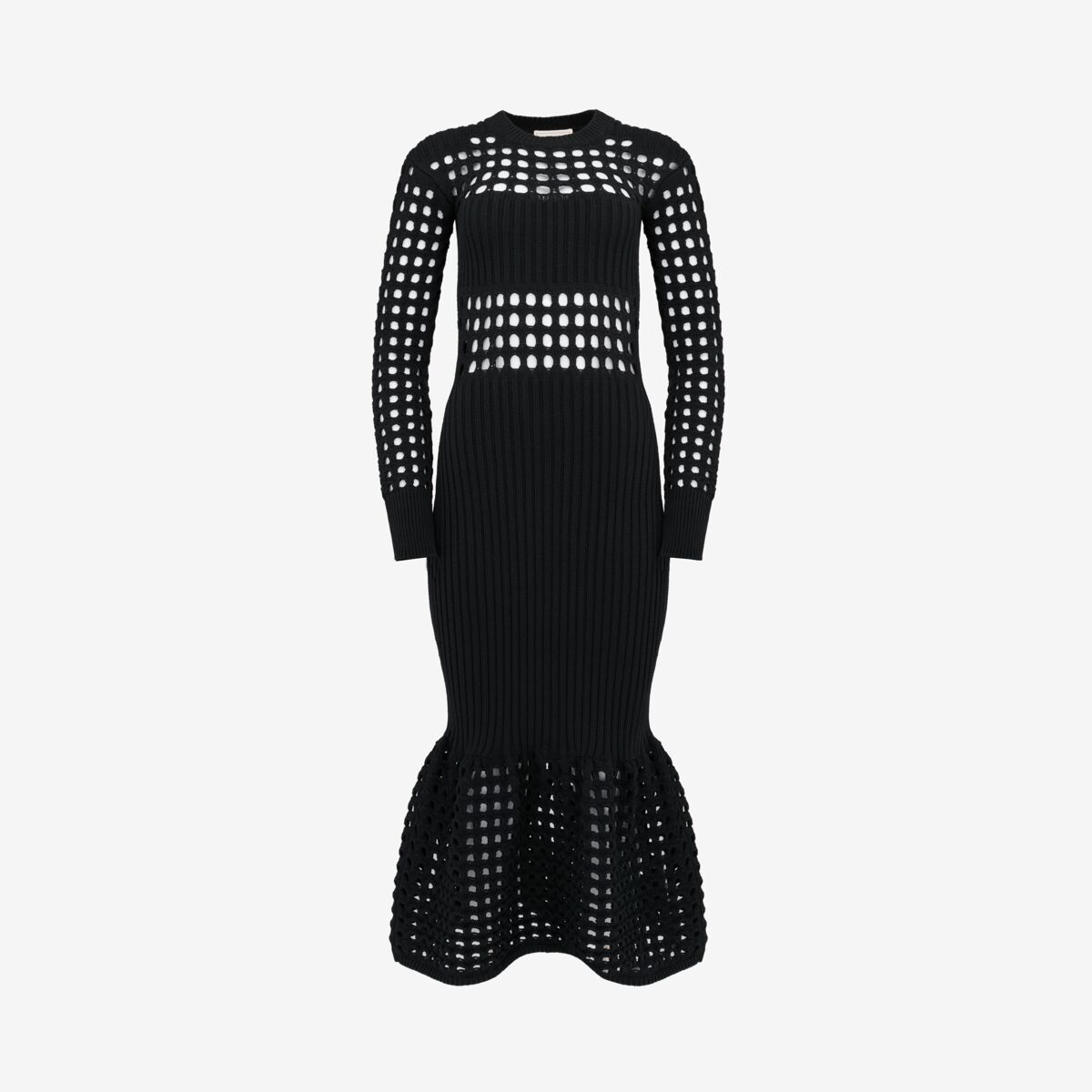 Shop Alexander Mcqueen Knitted Mesh Midi Dress In Black