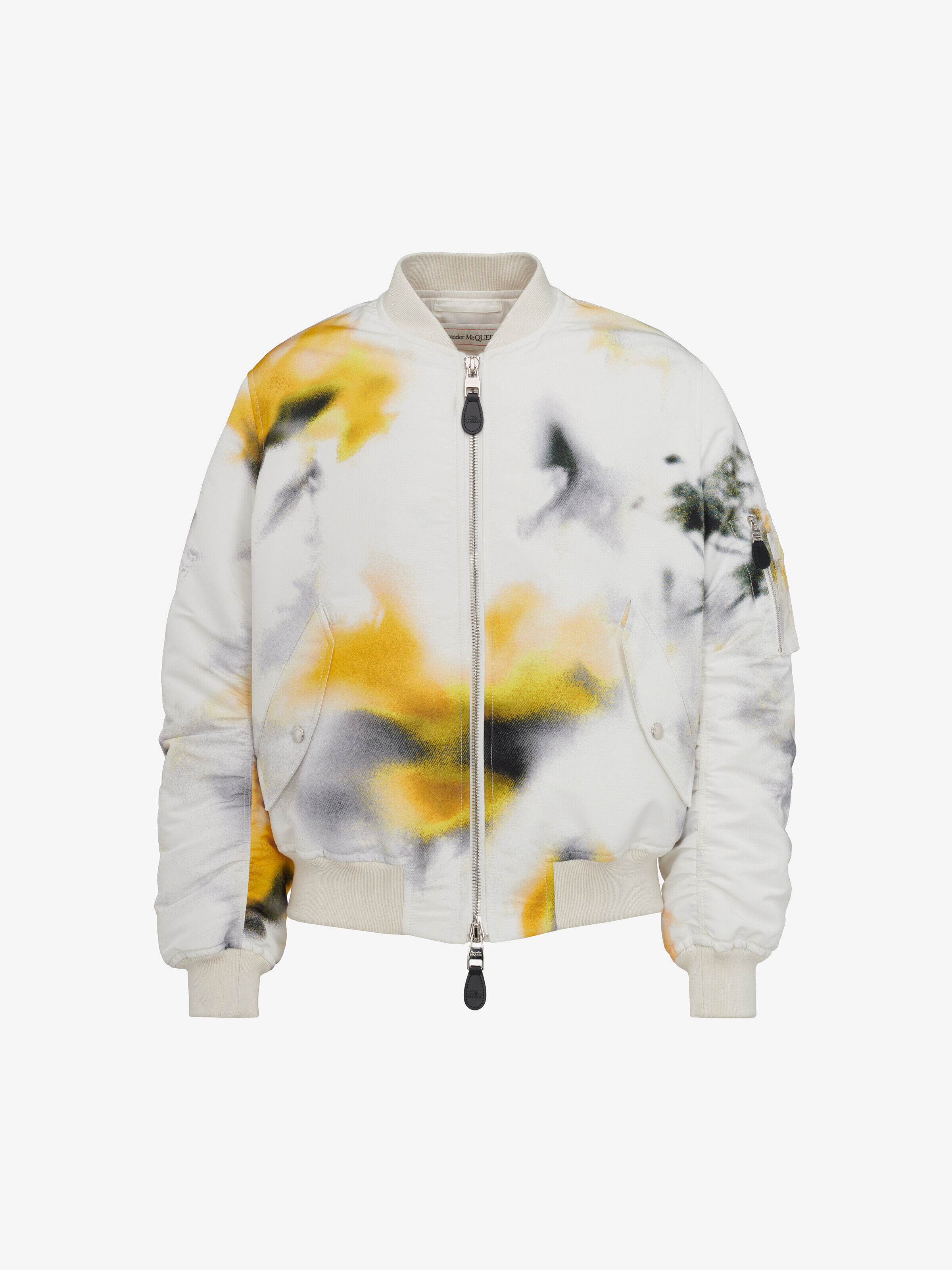 Alexander McQueen Men's White Obscured Flower Bomber Jacket - 46 (Polyester)
