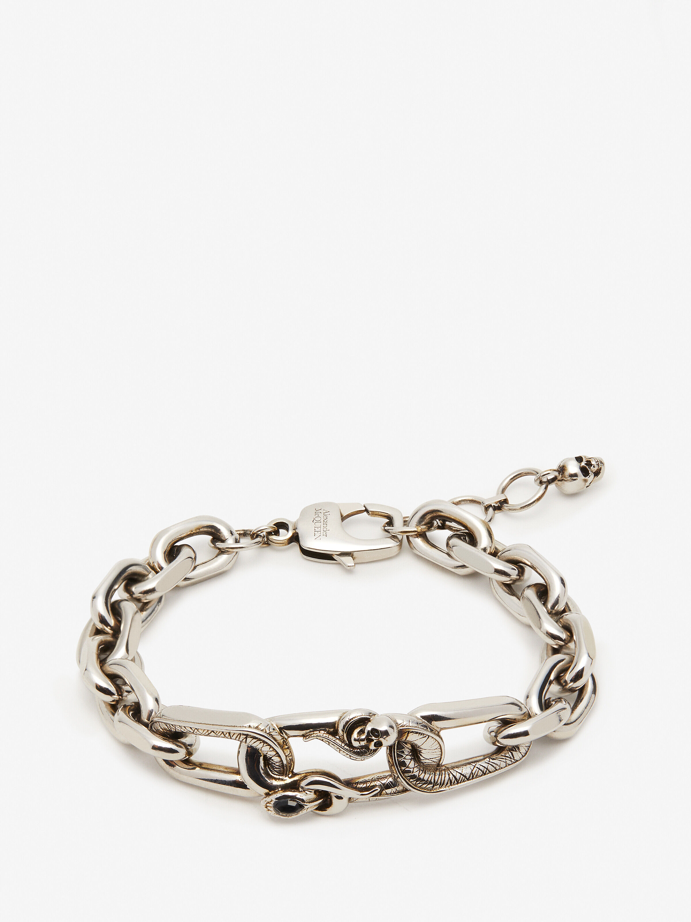 Alexander McQueen Men's Silver Snake & Skull Chain Bracelet (Brass)