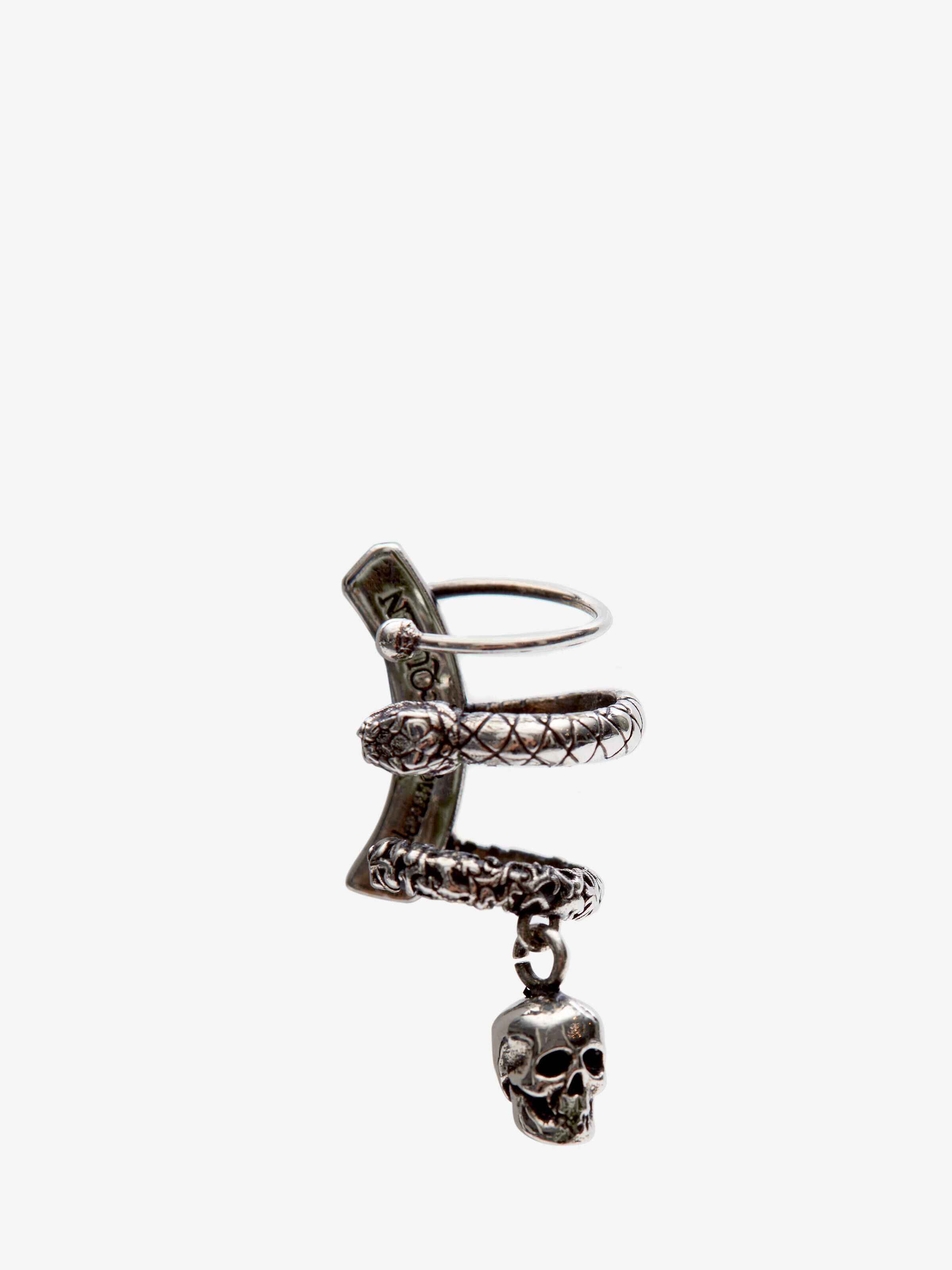 Alexander McQueen Men's Silver Skull and Snake Ear Cuff (Brass)
