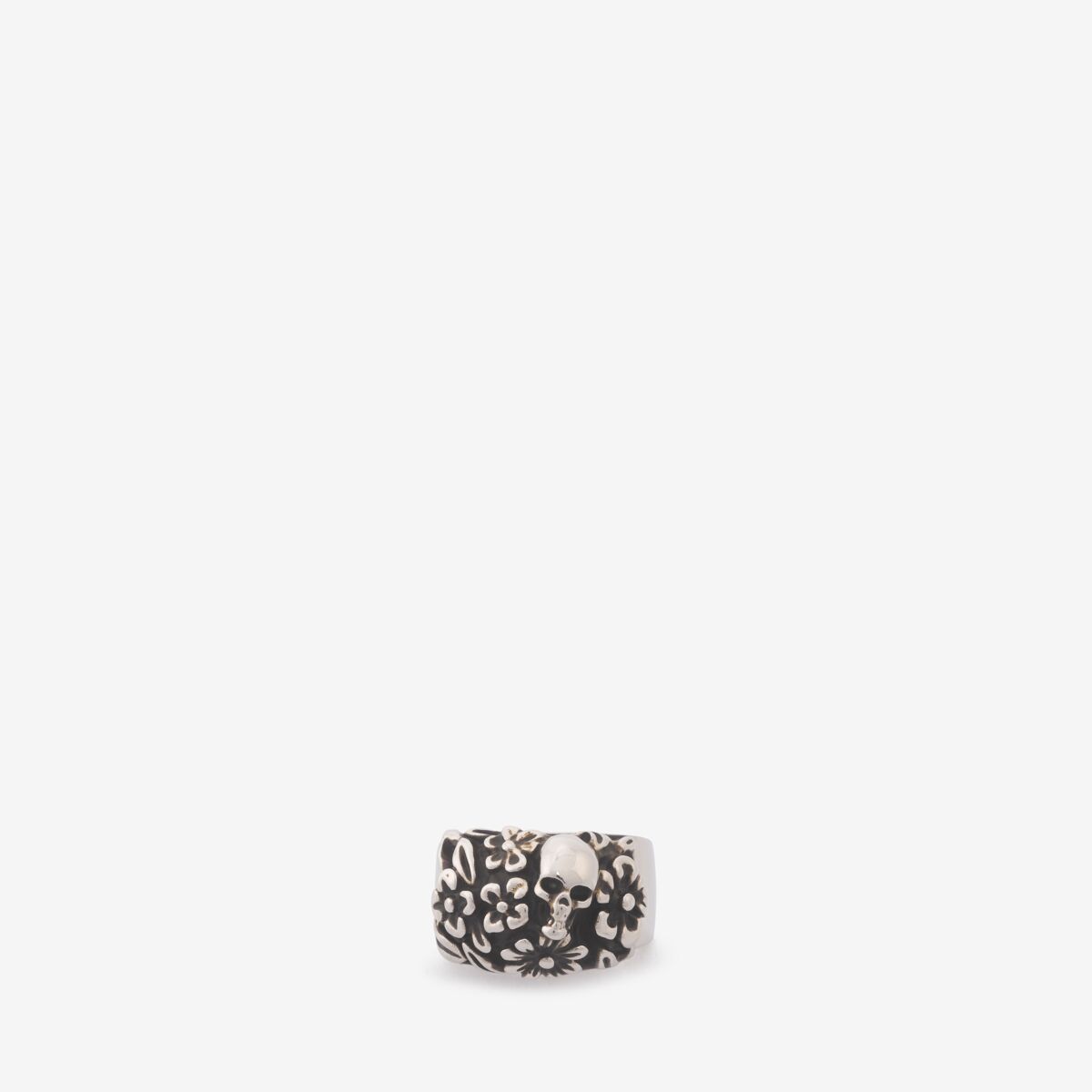 Alexander Mcqueen The Floral Skull Ring In Antique Silver
