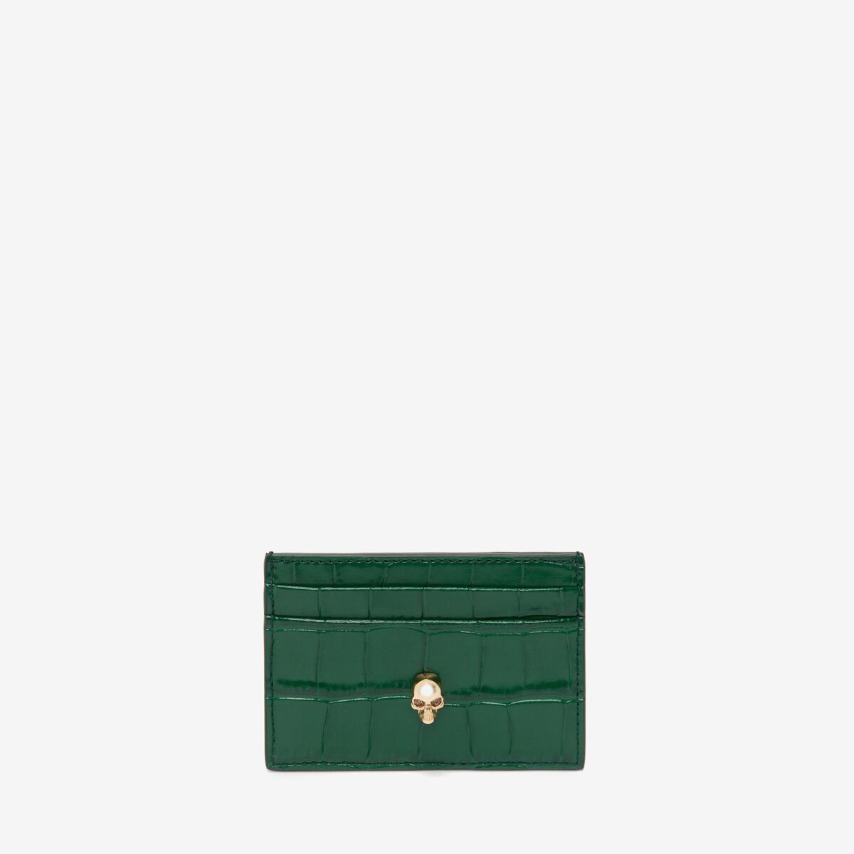 Alexander Mcqueen Embossed Croc Card Holder In Emerald