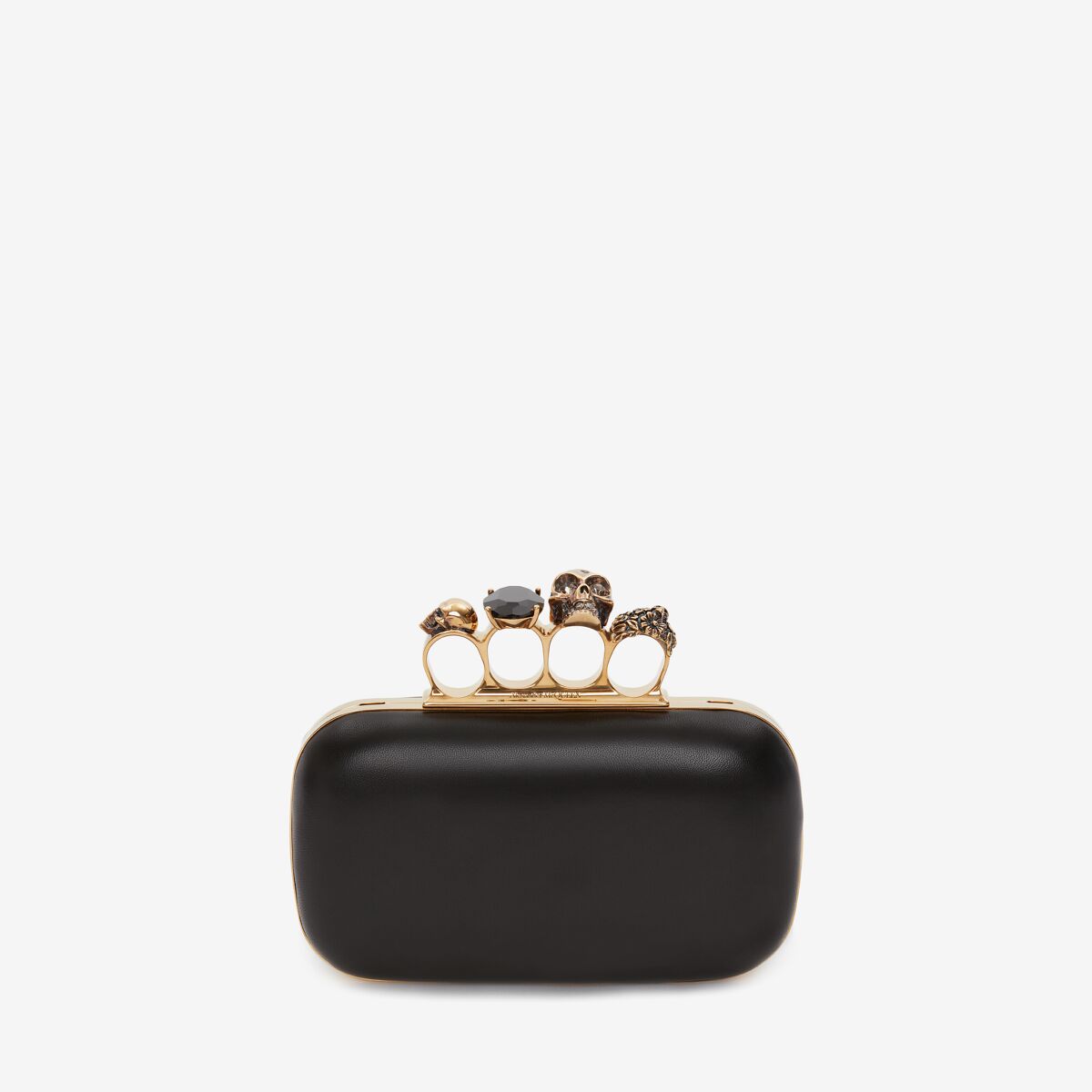 Alexander Mcqueen Structured Clutch With Chain Strap And Knuckle Rings In Black