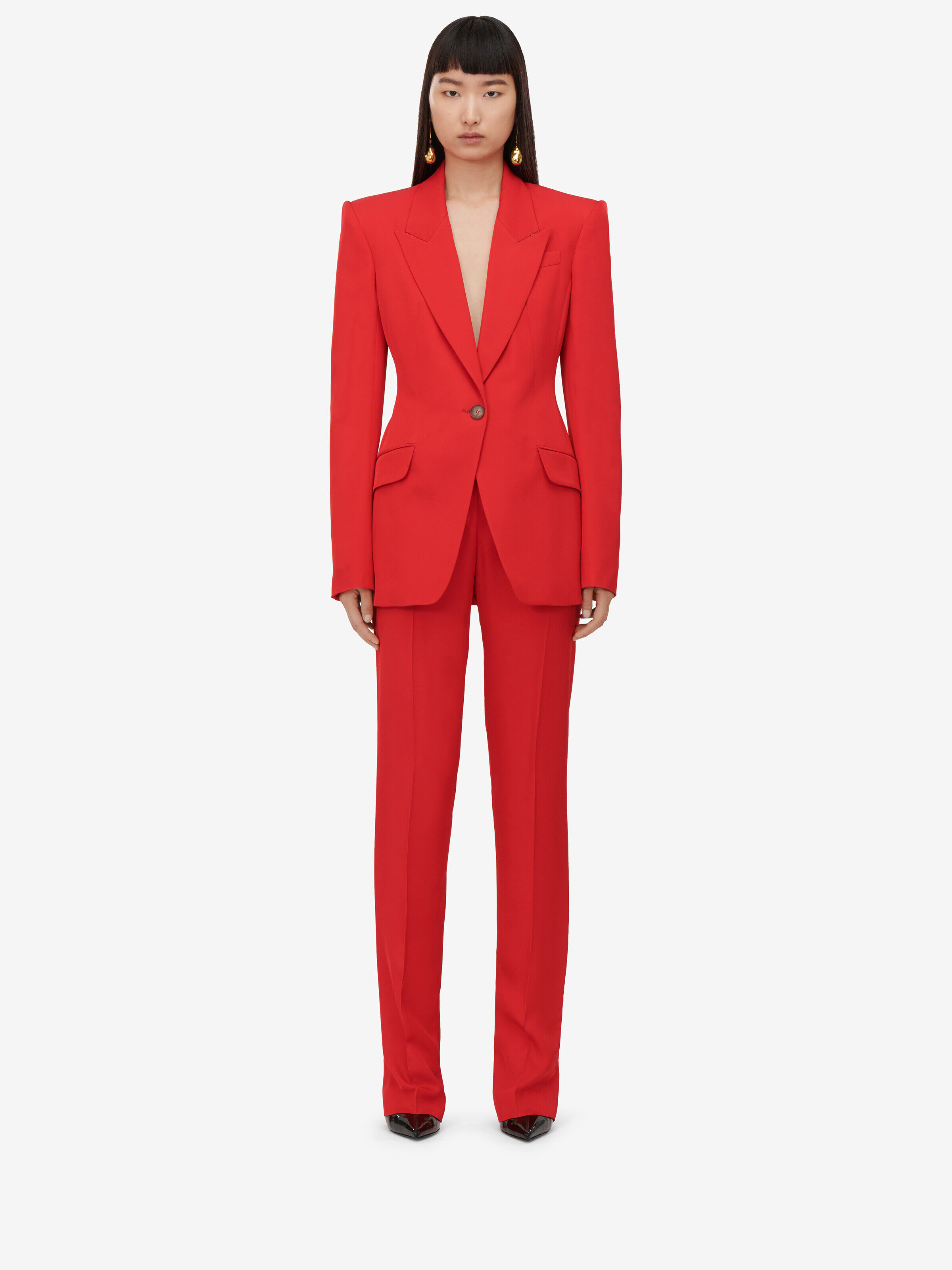 Alexander McQueen - Pantaloni a sigaretta a vita alta - Donna - Rosso - 46 (Viscosa)