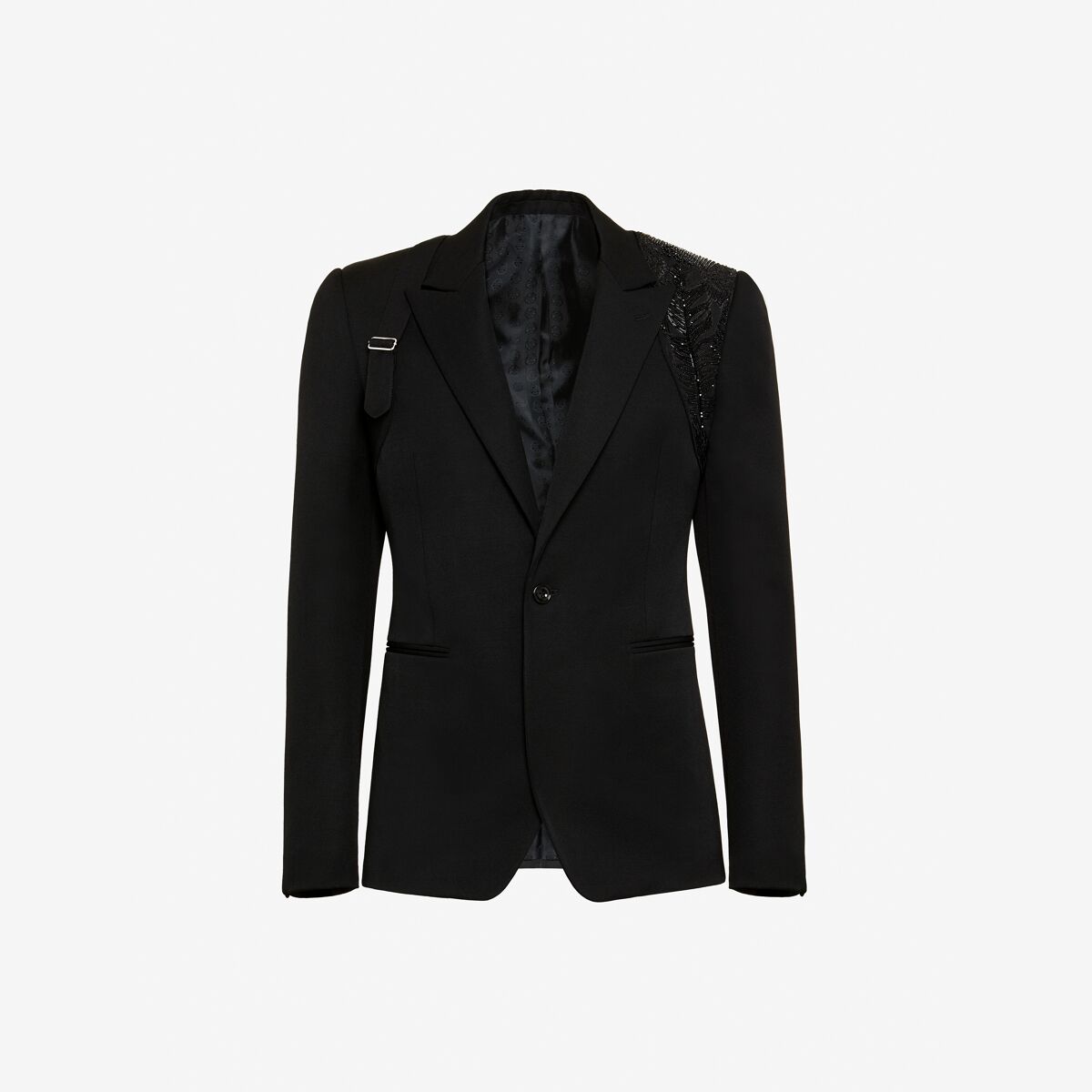 Alexander Mcqueen Embroidered Harness Single-breasted Blazer In Black