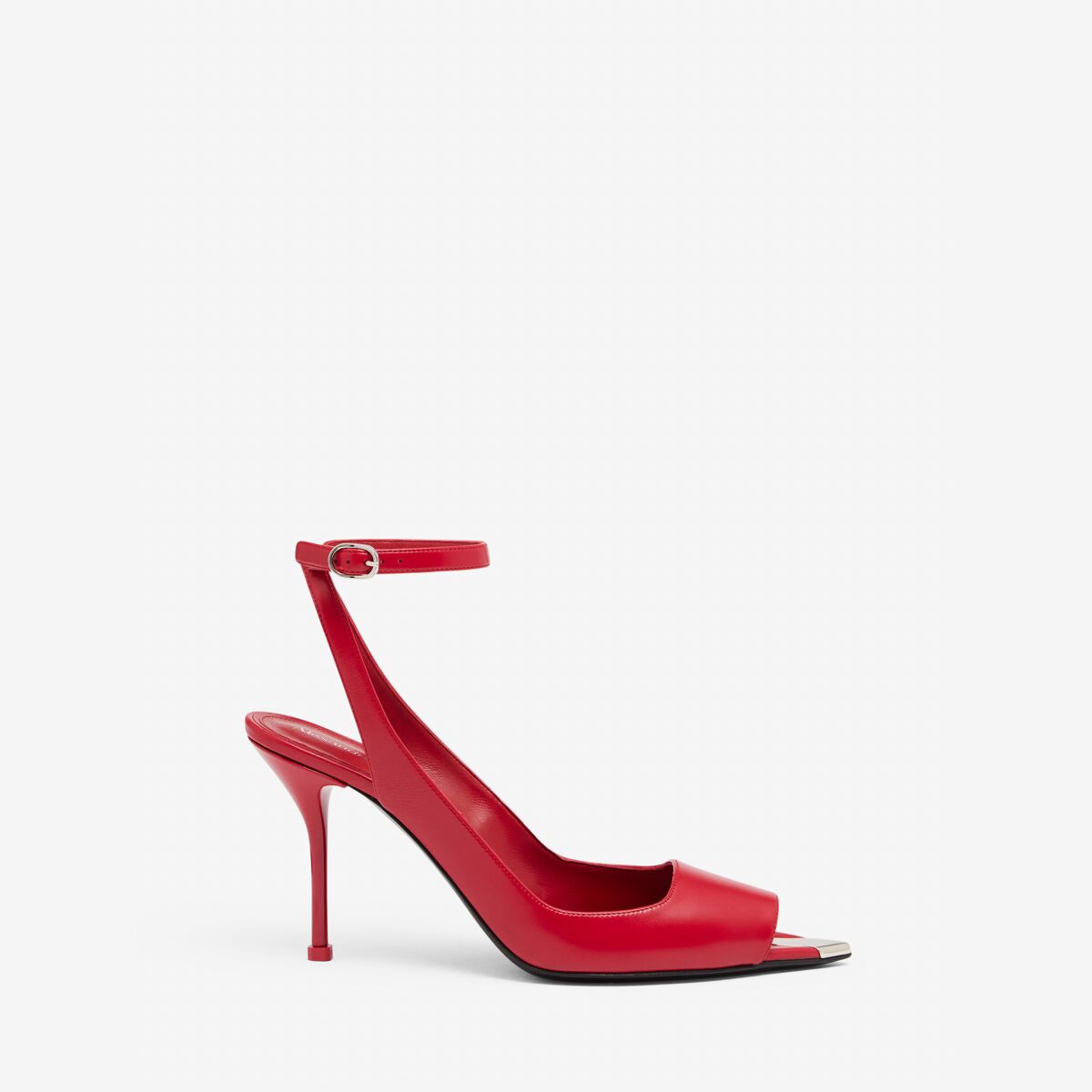Alexander Mcqueen Punk Ankle Strap Sandal In Welsh Red/silver