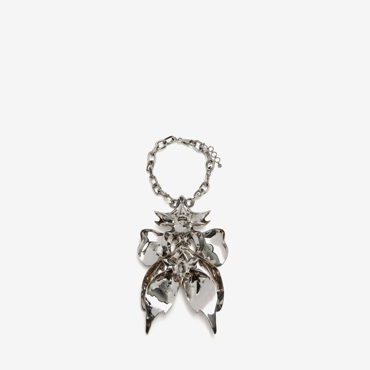 Shop Alexander Mcqueen Orchid Necklace In Antique Silver