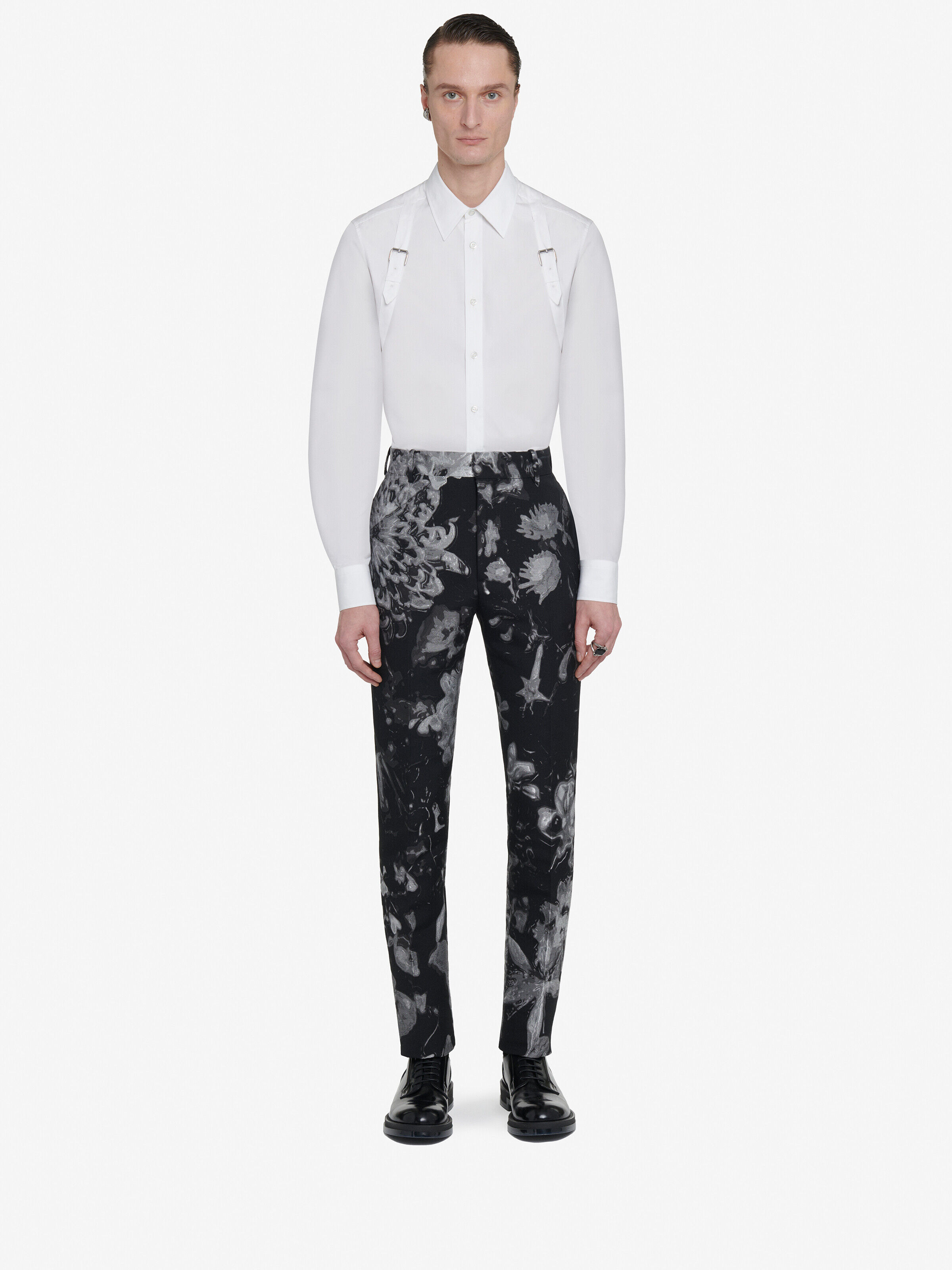 Alexander McQueen - Pantaloni a sigaretta con stampa Wax Flower - Uomo - Nero - 52 (Cotone, Viscosa, Poliestere & Lana)