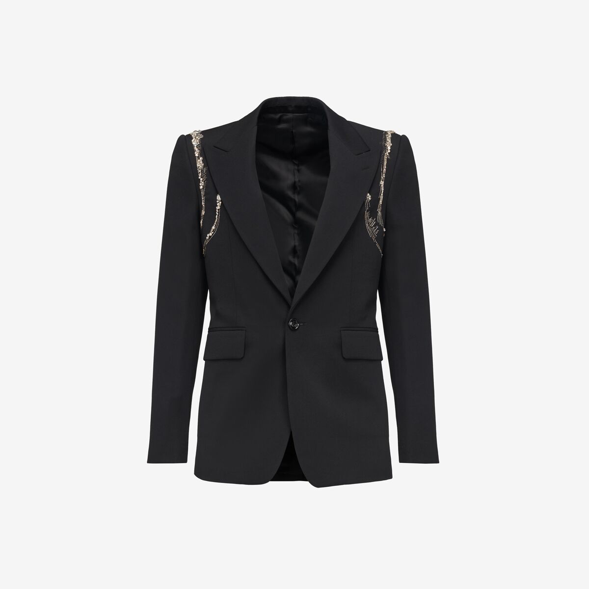 Shop Alexander Mcqueen Crystal Harness Single-breasted Jacket In Black