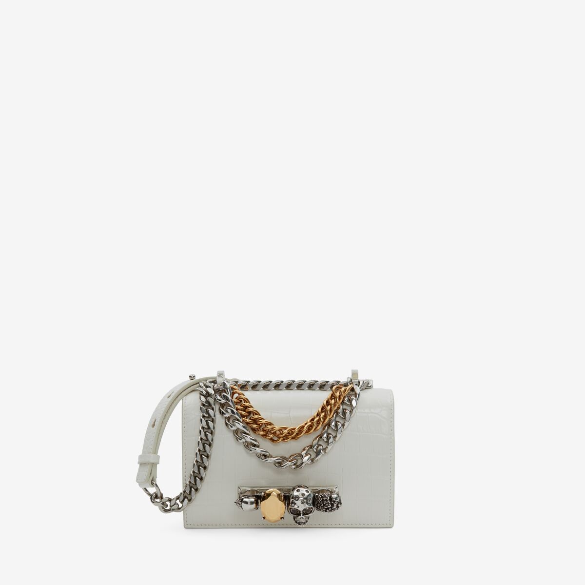 Alexander Mcqueen Mini Jewelled Satchel With Chain In Ivory