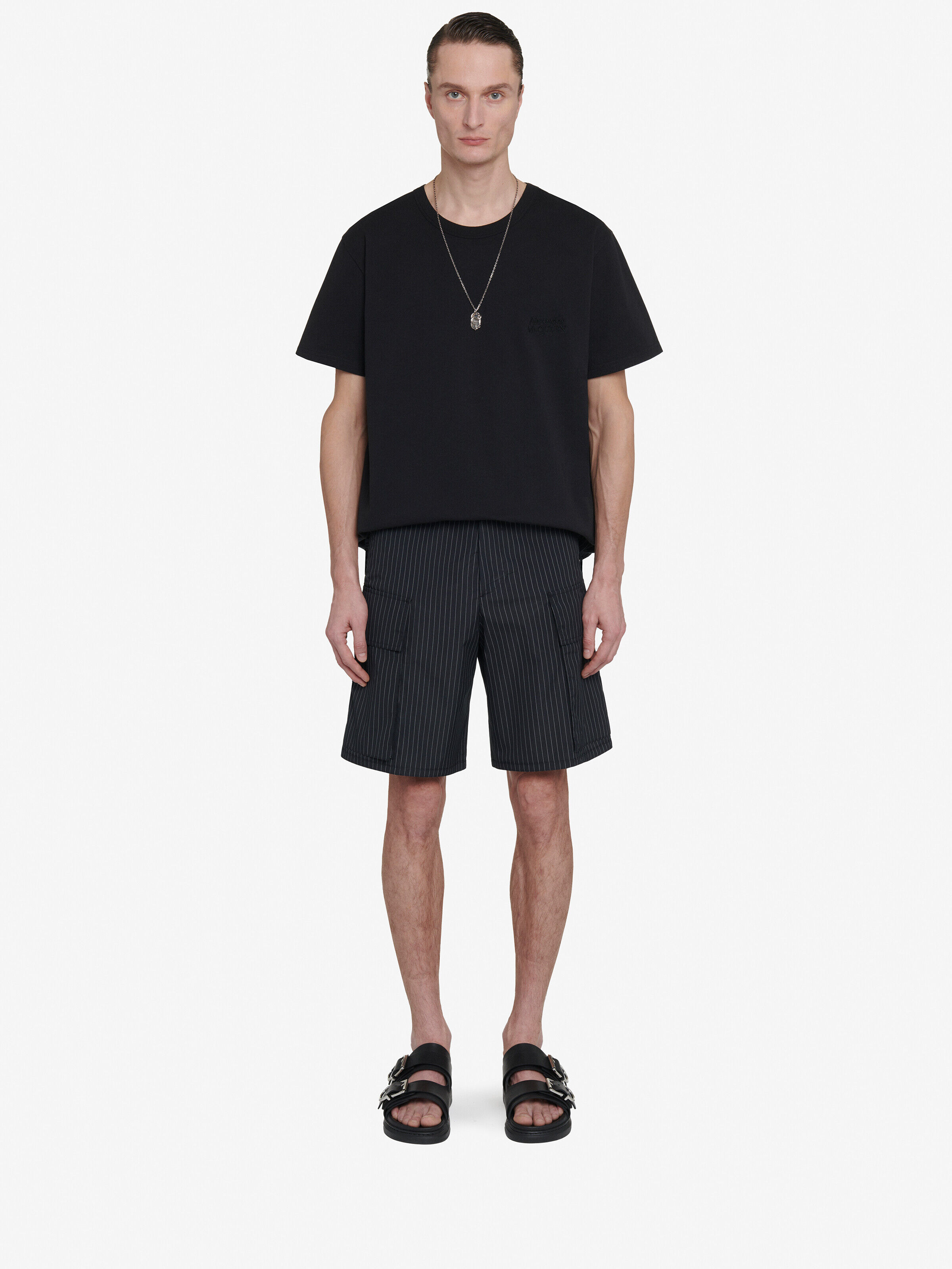 Alexander McQueen Men's Black Pinstripe Cargo Shorts - 46 (Cotton & Polyamide)