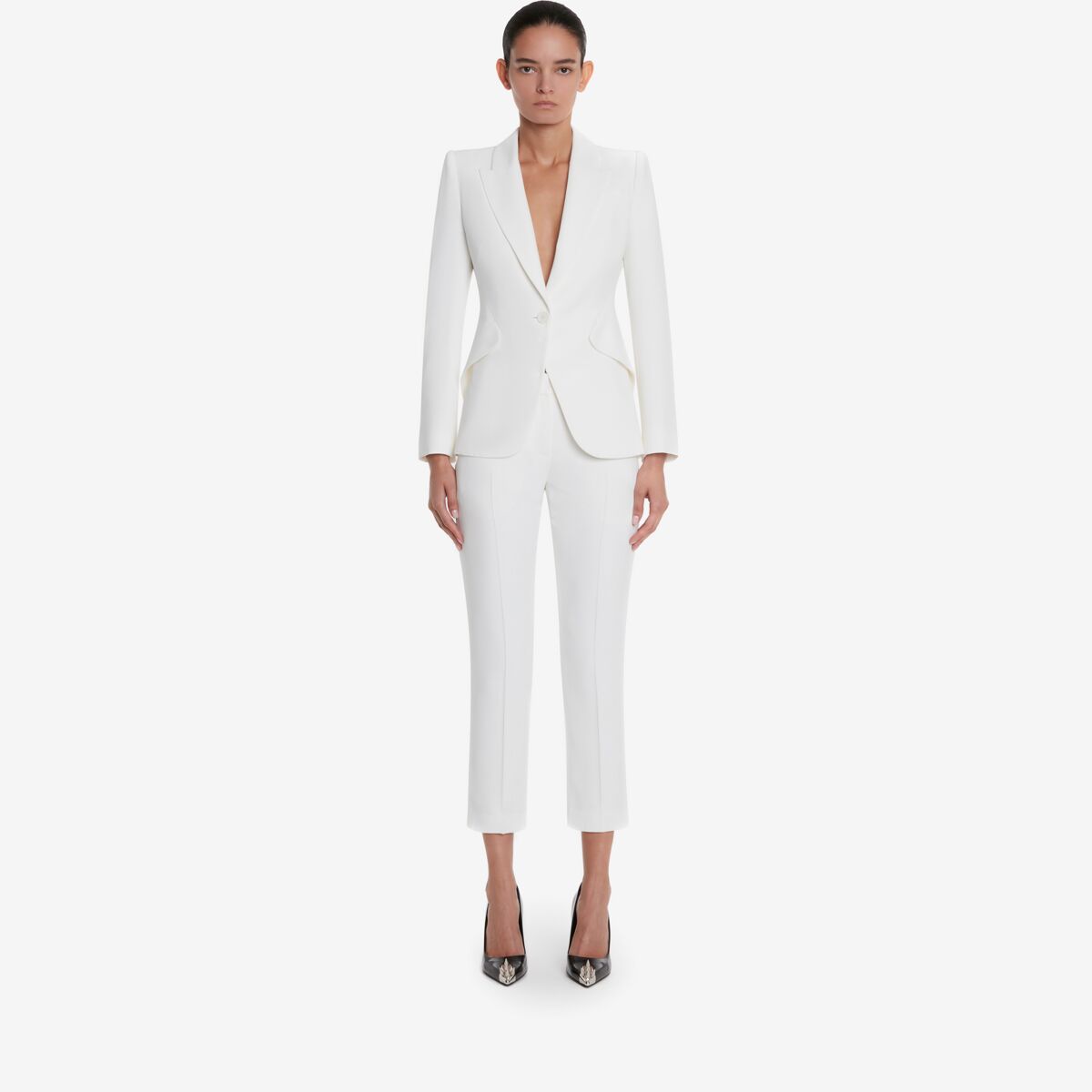 Alexander Mcqueen Leaf Crepe Cigarette Trousers In Light Ivory