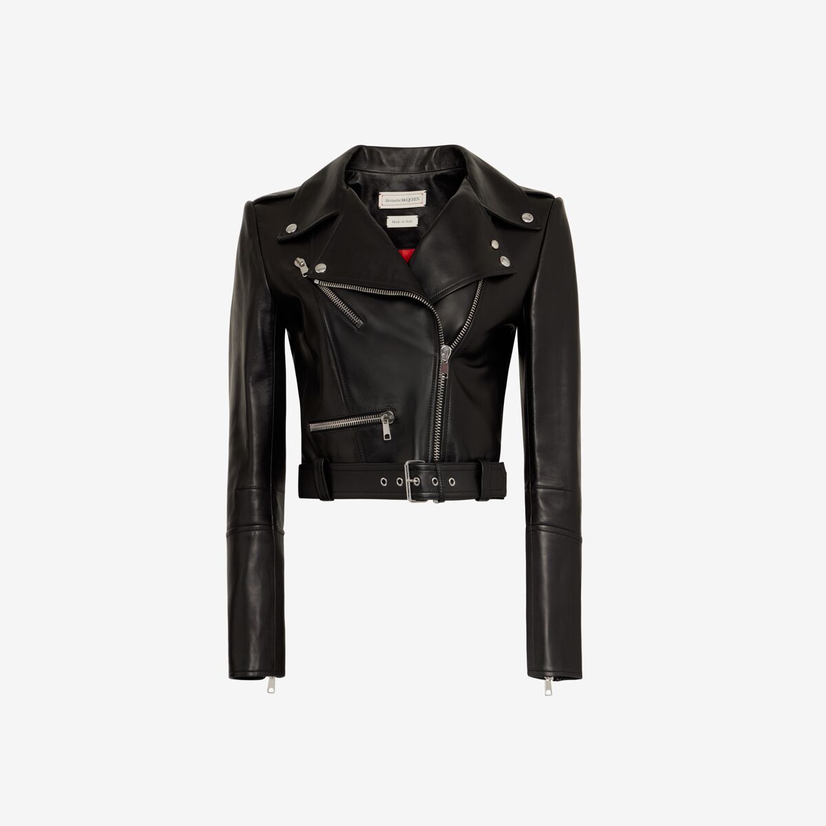 Shop Alexander Mcqueen Cropped Leather Jacket In Black