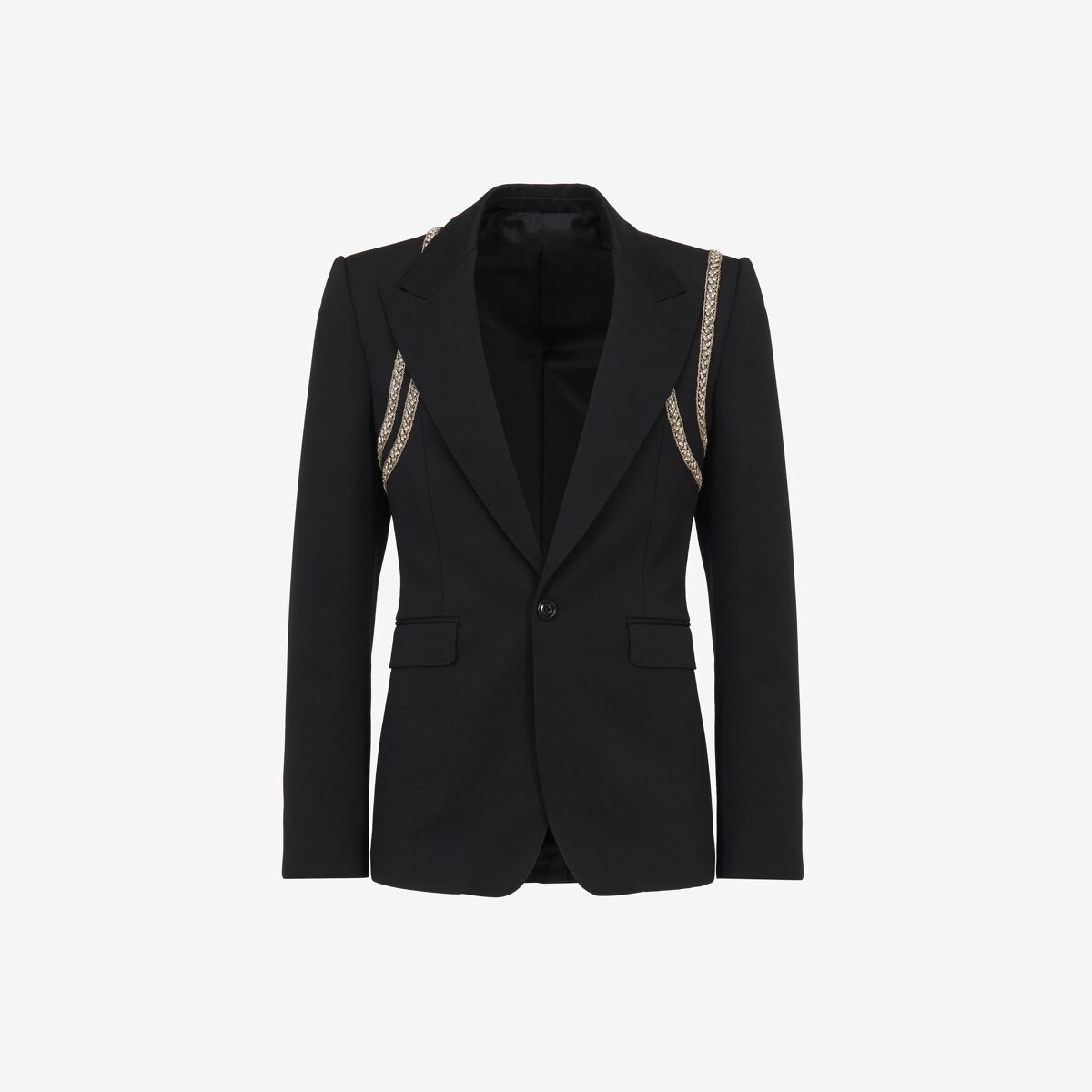 Alexander Mcqueen Embroidered Harness Single-breasted Jacket In Black