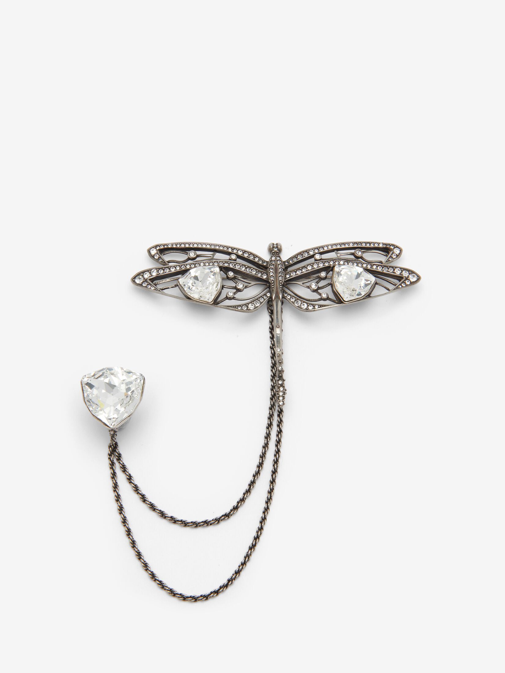 Alexander McQueen Men's Silver Dragonfly Double Pin Brooch (Brass)