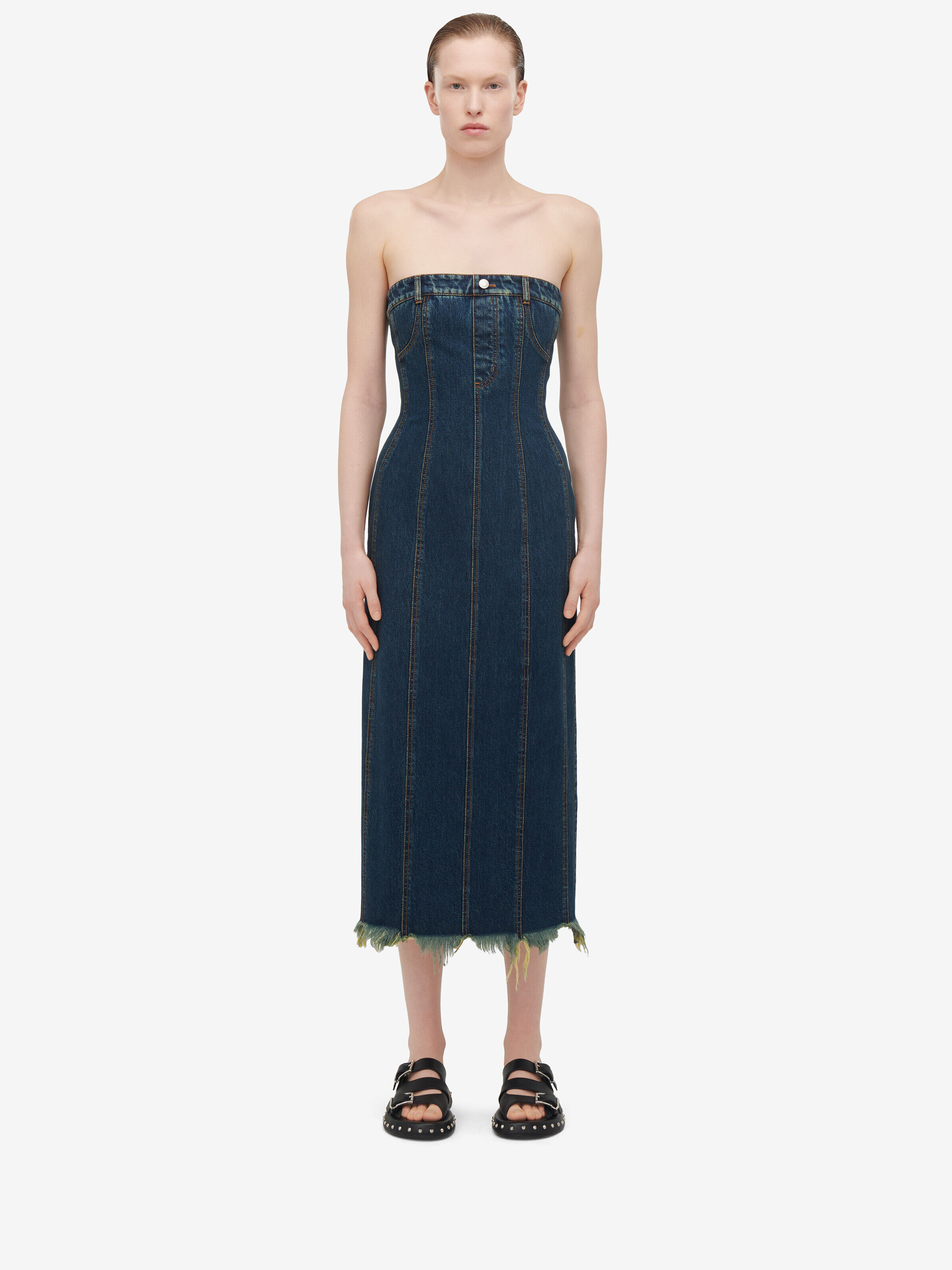 Alexander McQueen Women's Blue Denim Bustier Dress - 50 (Cotton)