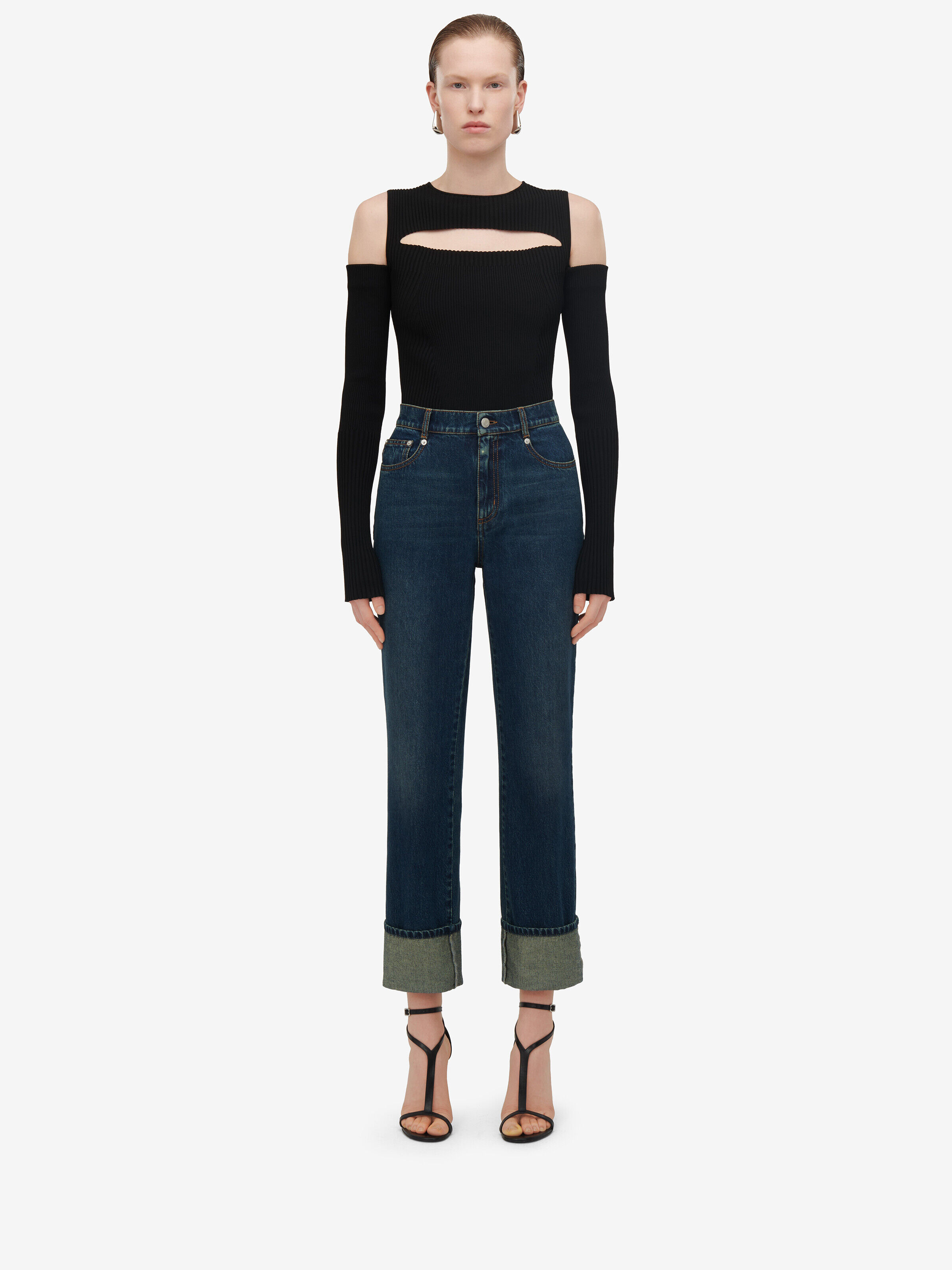 Alexander McQueen Women's Blue Turn-up Boyfriend Jeans - 14 (Cotton)