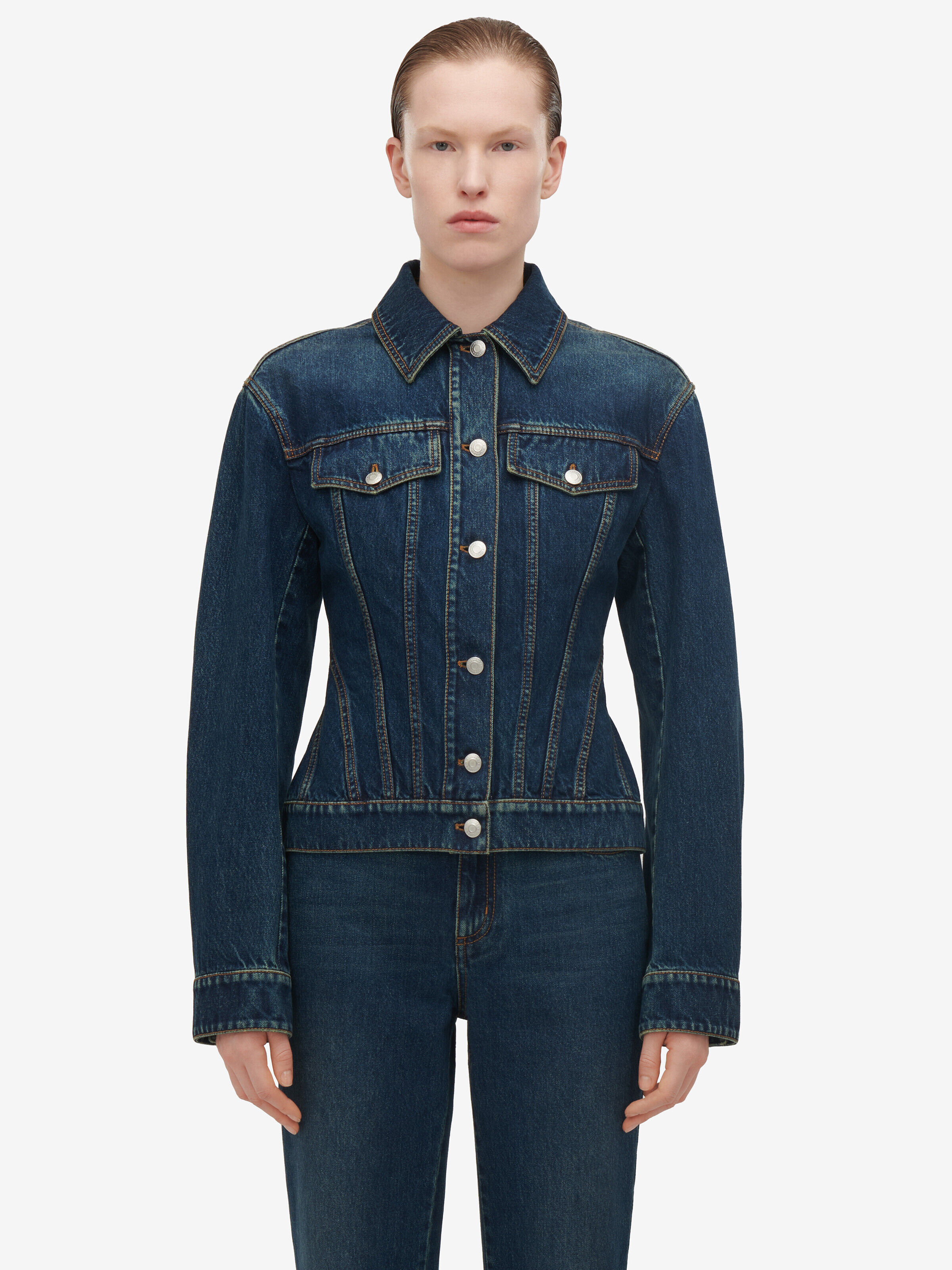 Alexander McQueen Women's Blue Waisted Denim Jacket - 6 (Cotton)
