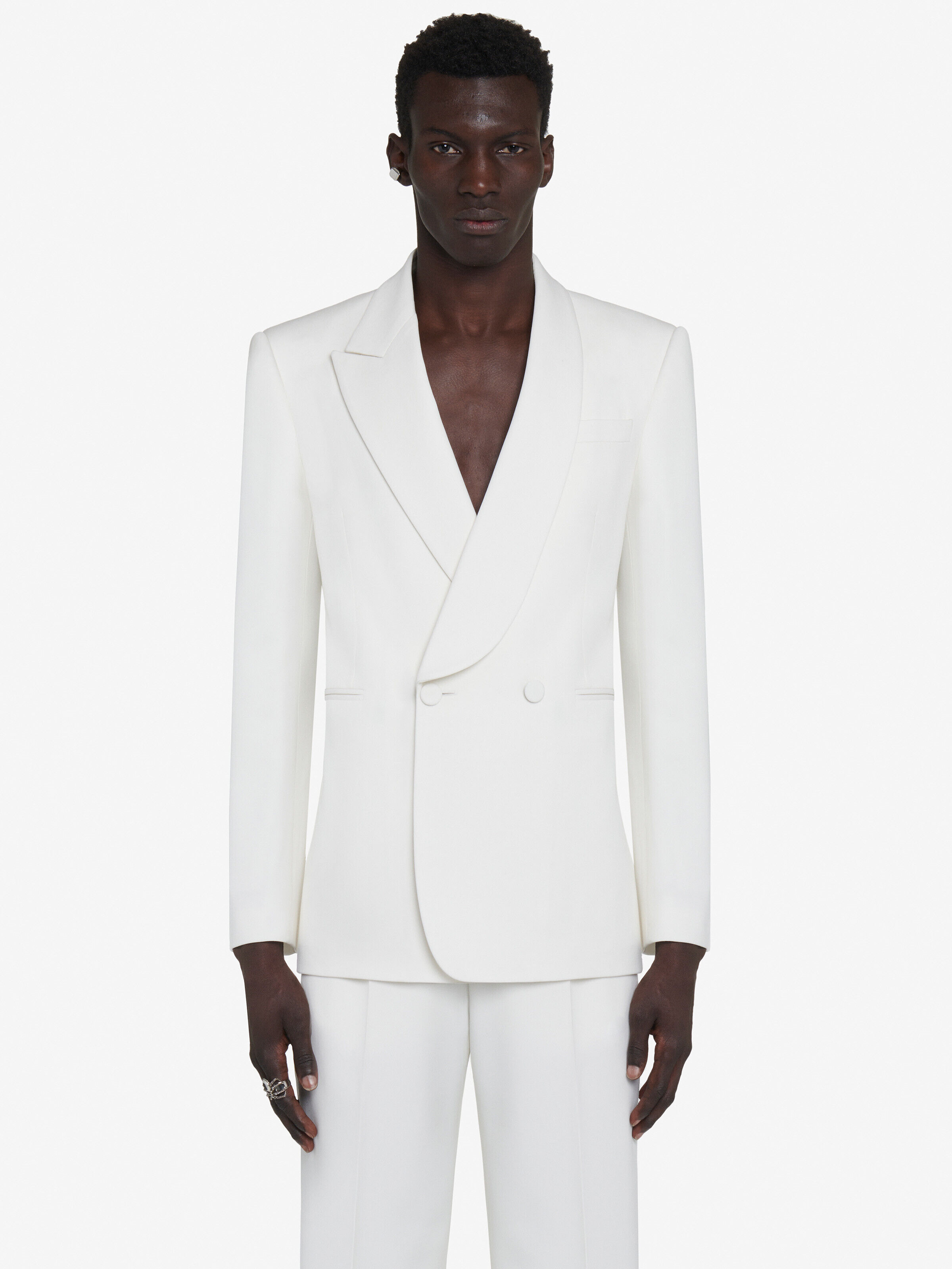 Alexander McQueen Men's White Half Shawl Collar Double-breasted Jacket - 42 (Wool)
