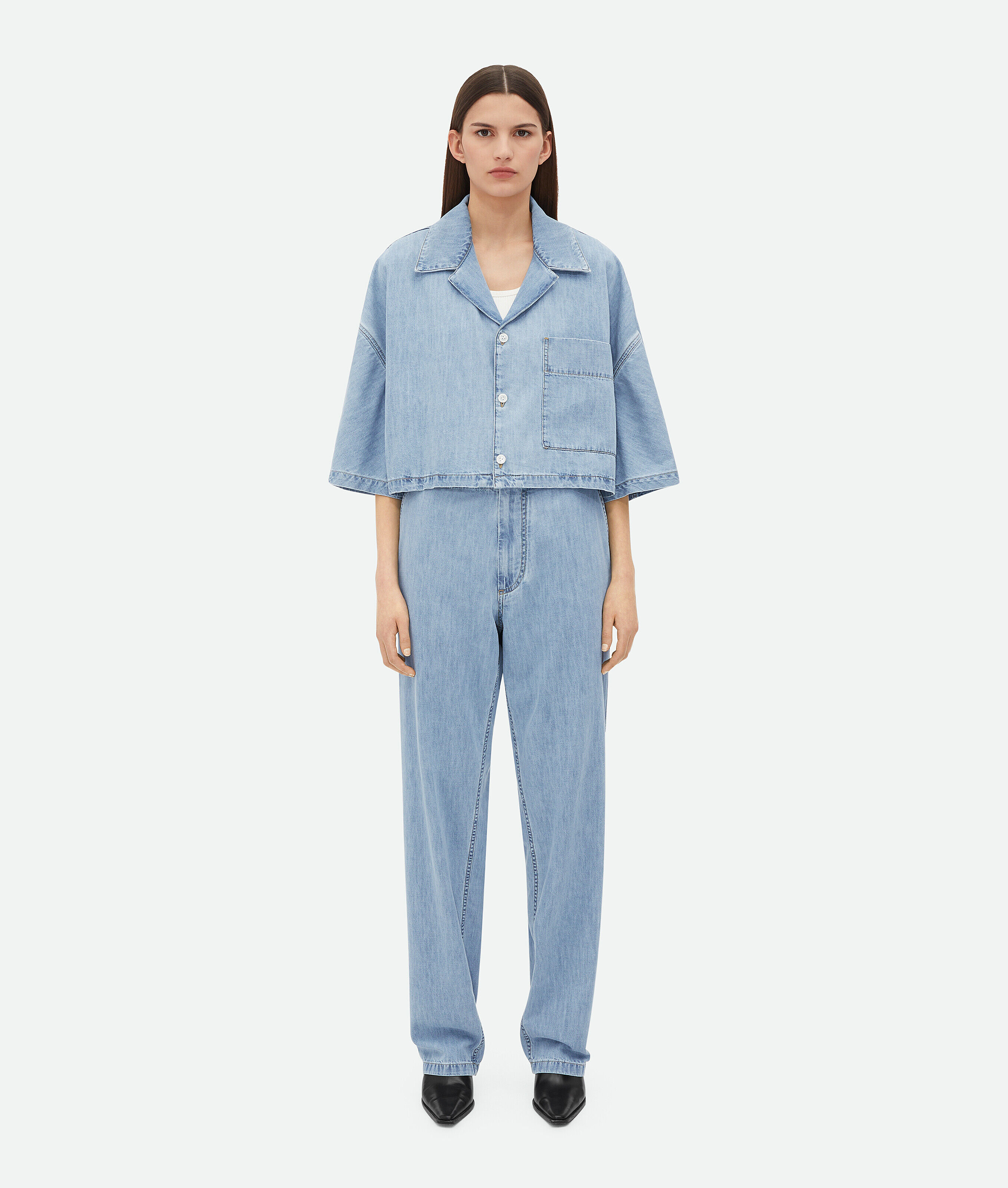 Bottega Veneta Light Bleached Denim Cropped Shirt